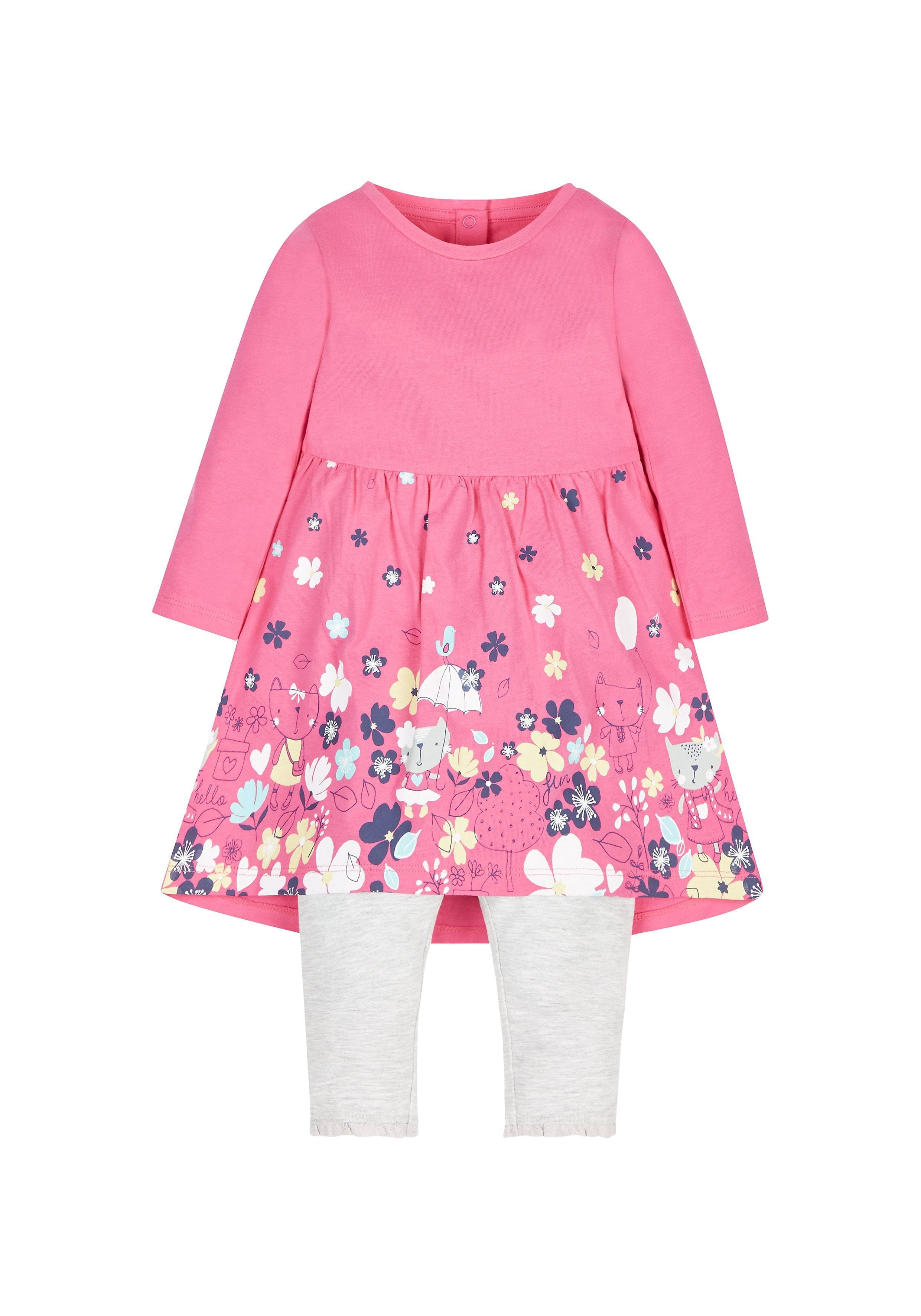 Mothercare | Pink Cat Dress And Leggings Set 0