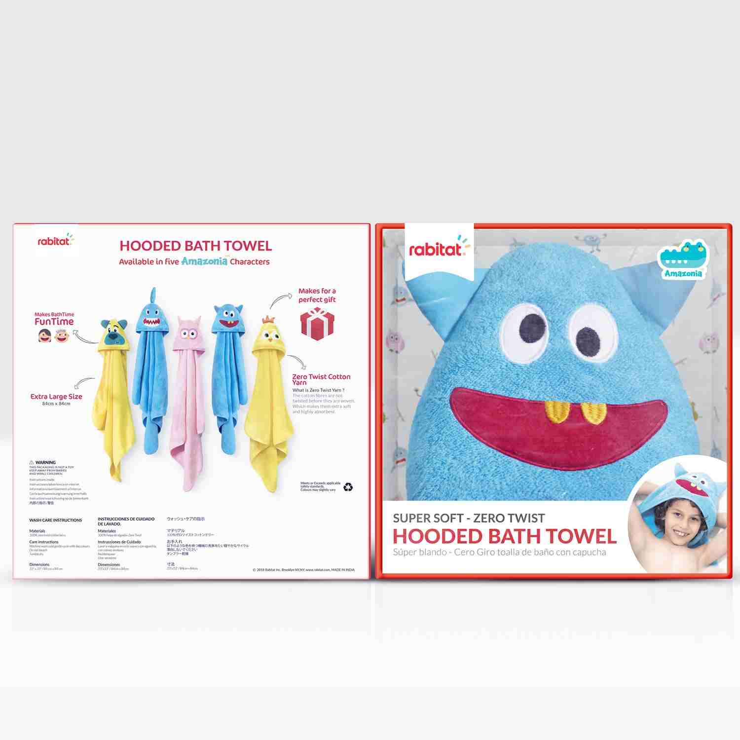 Rabitat Monster Hooded Baby Towel - Blue