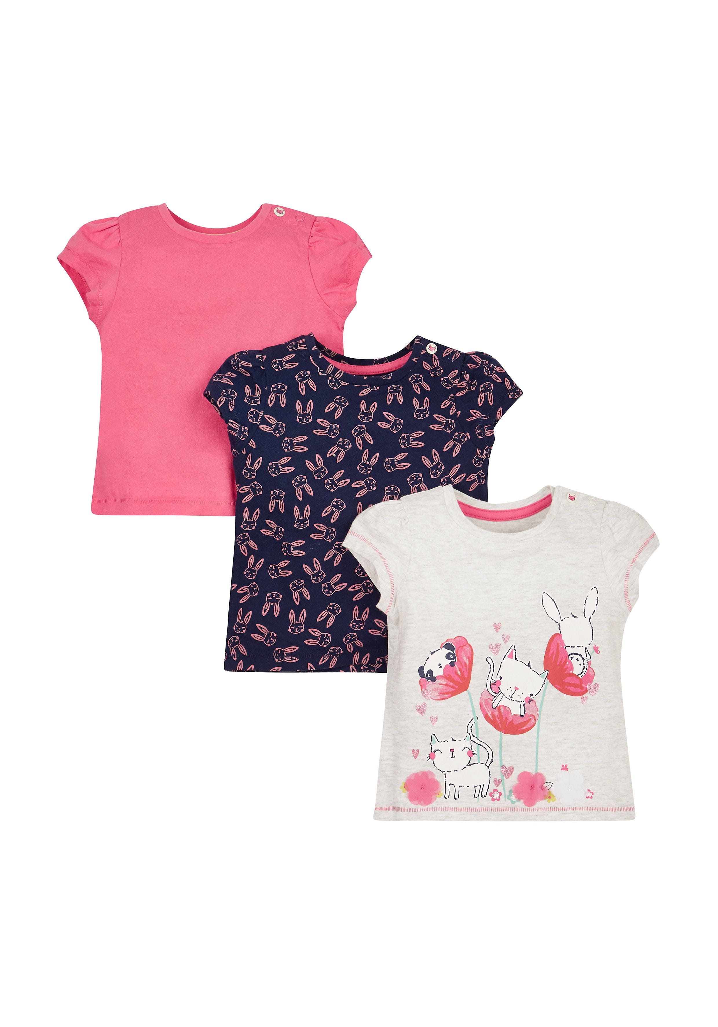 Mothercare | Girls Bunny Short Sleeve T-Shirts - Pack Of 3 - Grey 0