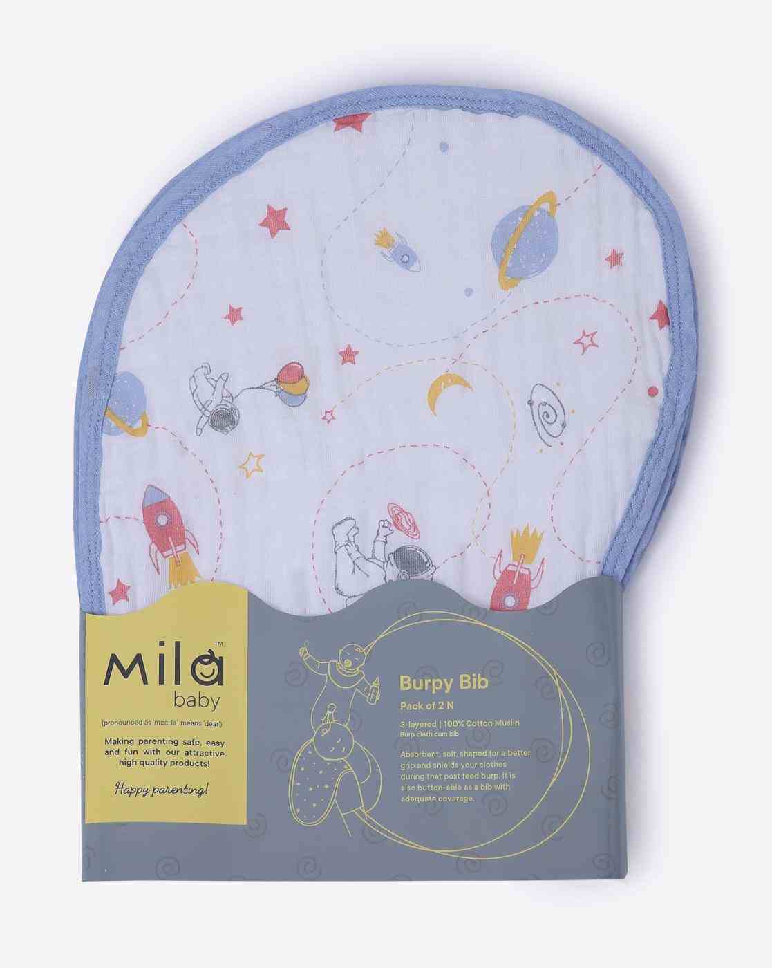 Mila Space and Stripes Baby Burpy Bib - Blue
