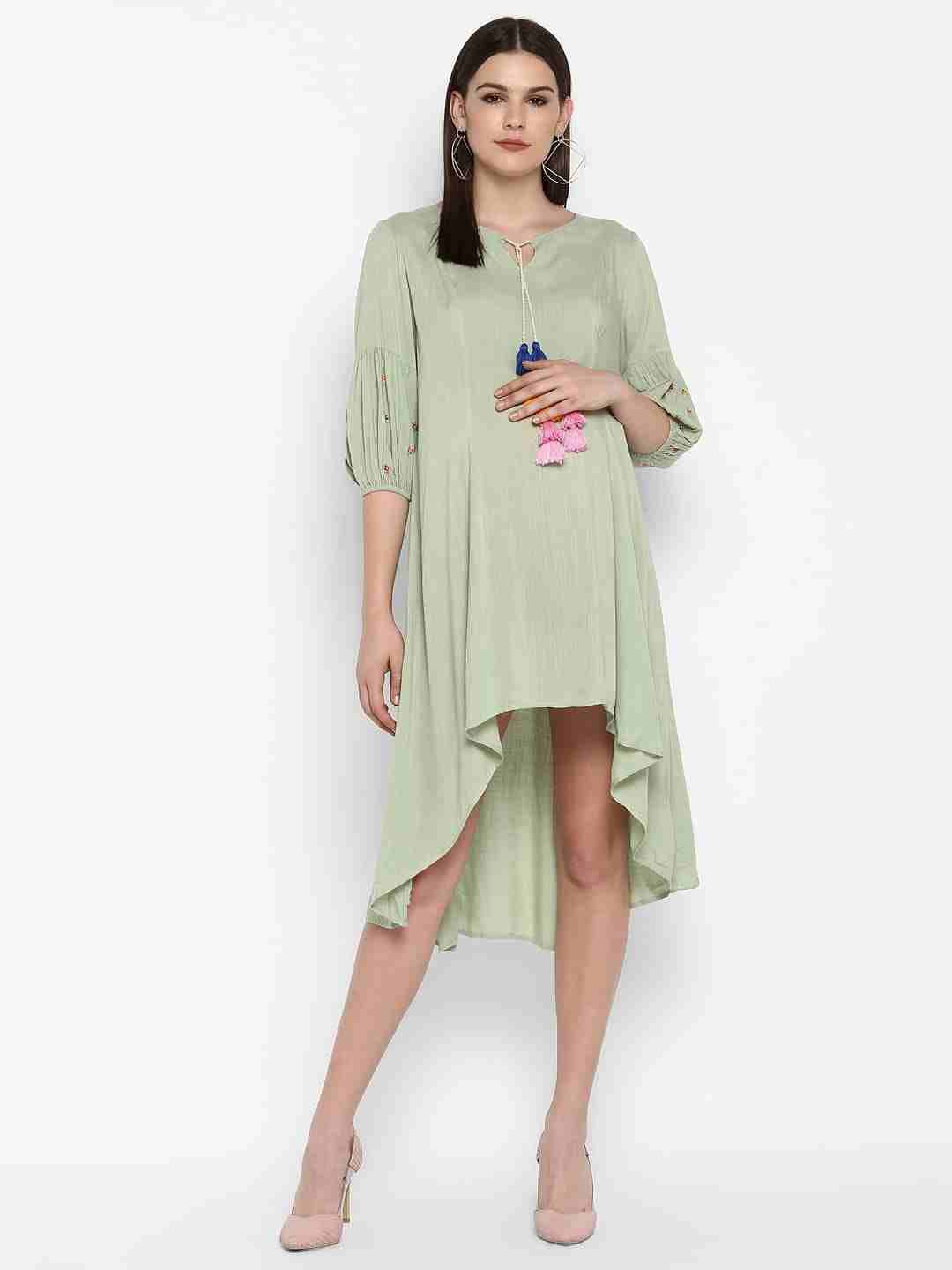 Women Maternity Three-Fourth Sleeves Dress - Green