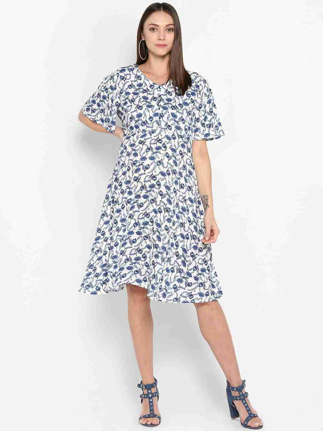 Momsoon women maternity half sleeve casual dress-Printed Blue