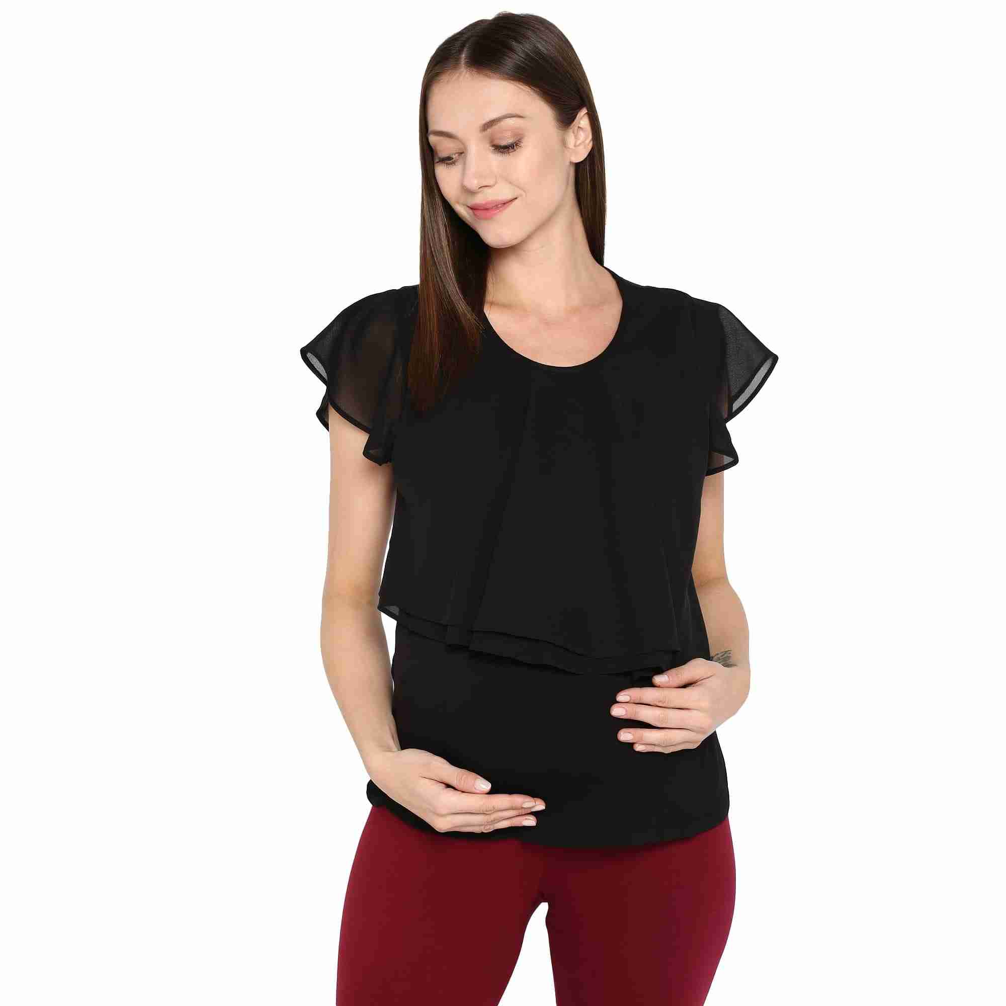 Women Maternity Half Sleeves Top - Black