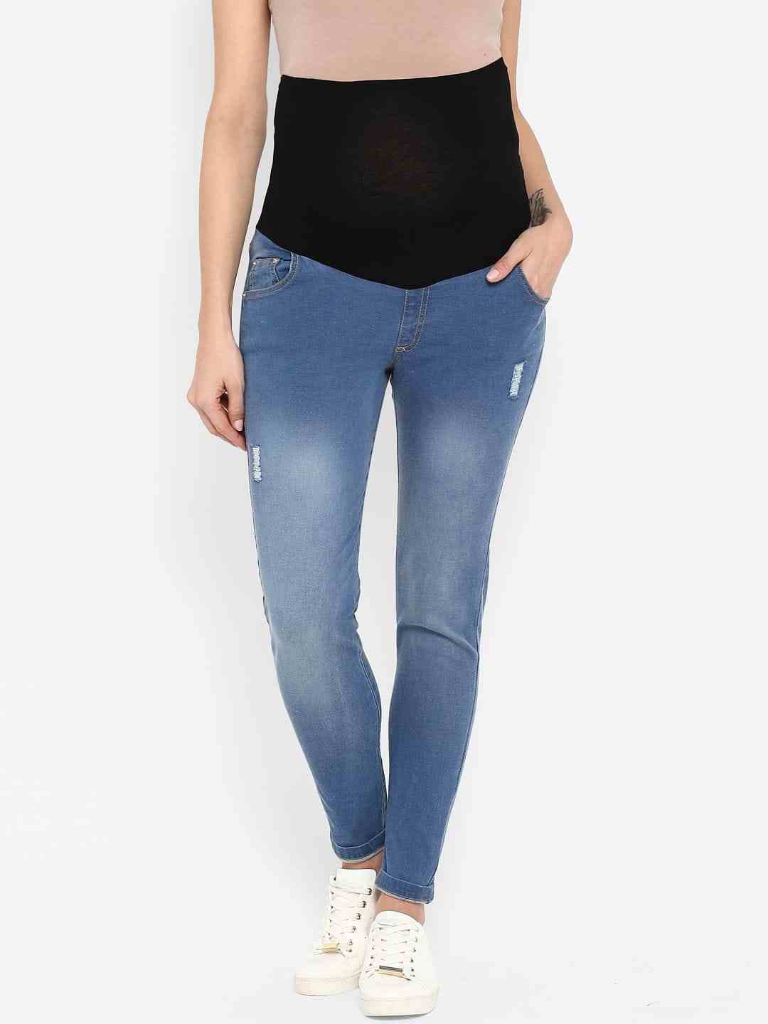 Women Maternity Ripped Jeans - Blue