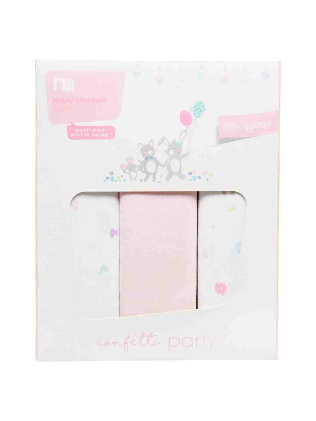 Mothercare Confetti Party Jersey Blanket - Pack of 3 - Pink