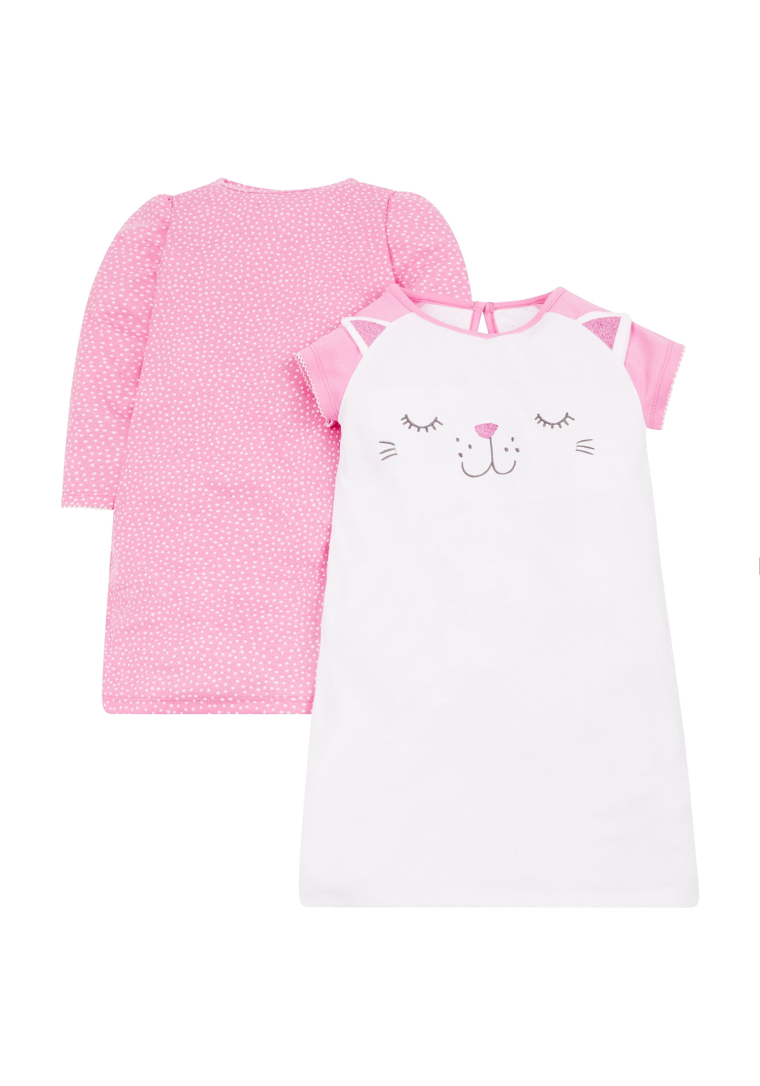 Mothercare | Pink and White Printed Sleepwear Dress - Pack of 2 0