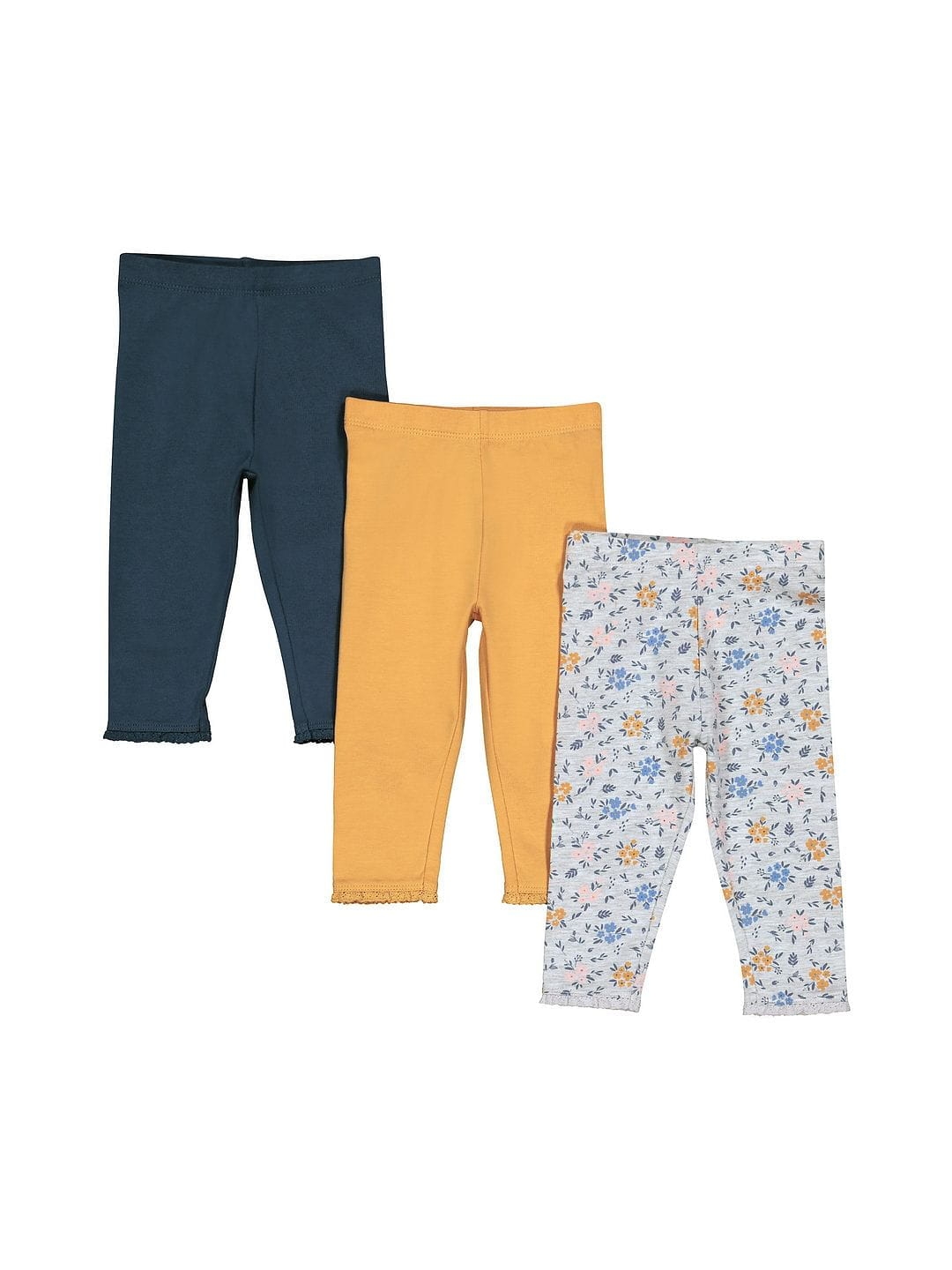Mothercare | Navy, Mustard And Grey Floral Leggings - 3 Pack 0