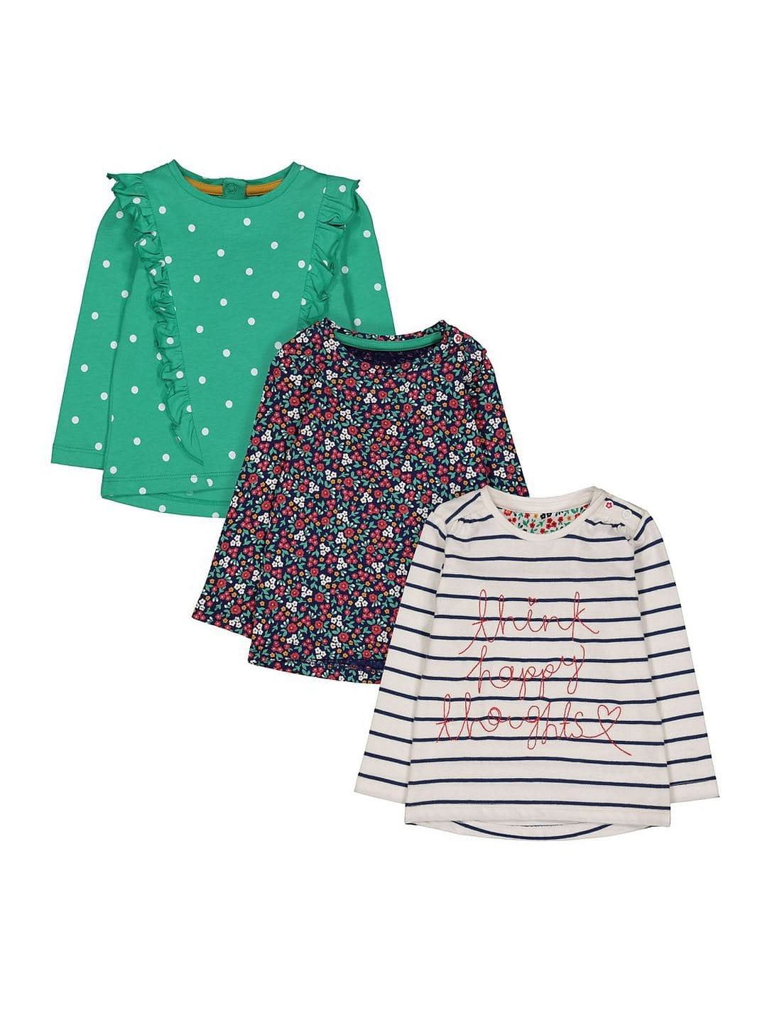 Mothercare | Stripe, Spot and Floral T-Shirts - Pack of 3 0
