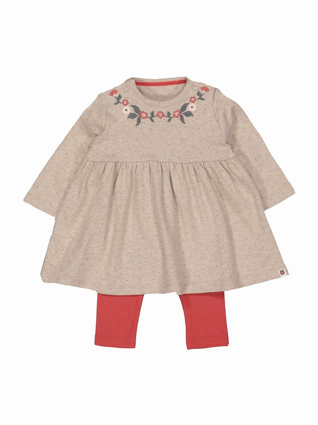 Mothercare | Oatmeal Spot Floral Dress And Leggings 0