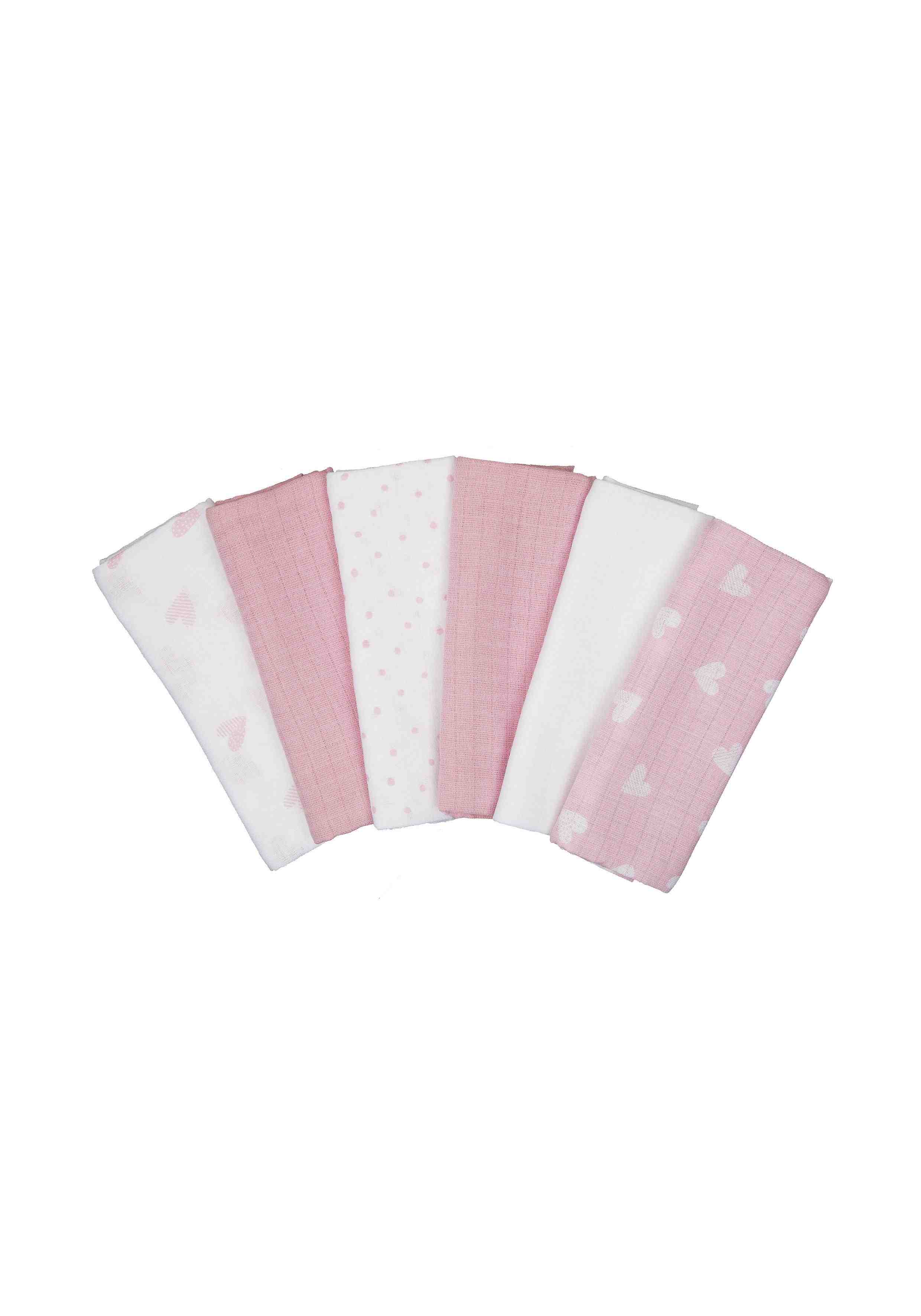 Mothercare Patterned Baby Muslins - Pack of 6 - Pink