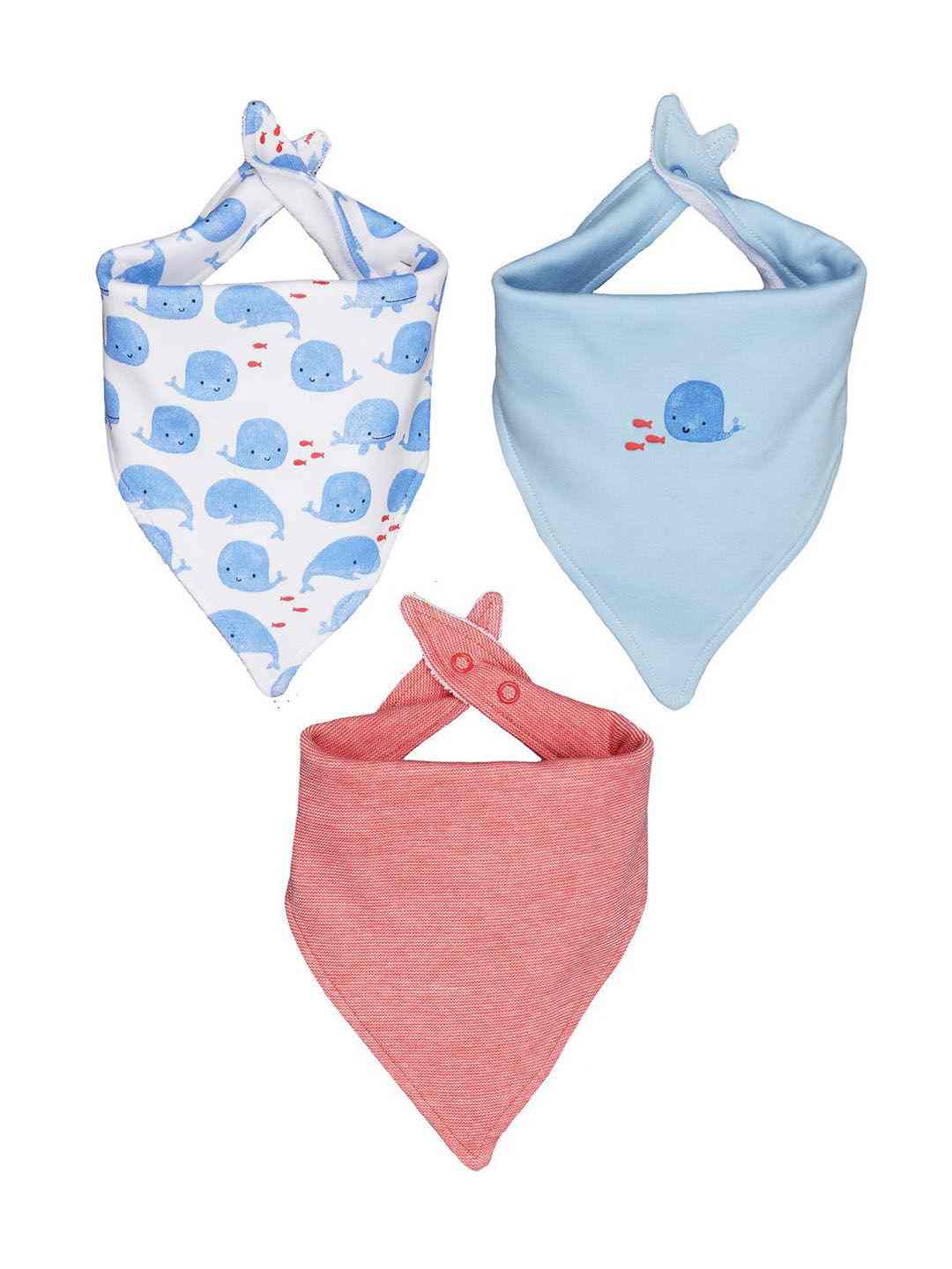 Boys Bibs Whale Print - Pack Of 3 - Blue Red White