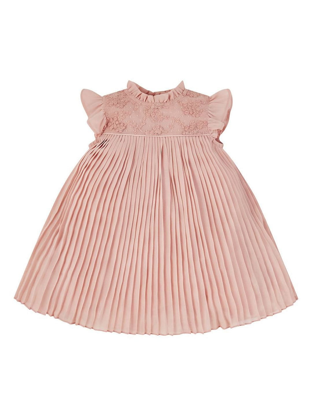 Mothercare | Pink Printed Chiffon Floral Embroidery Pleated Dress 0