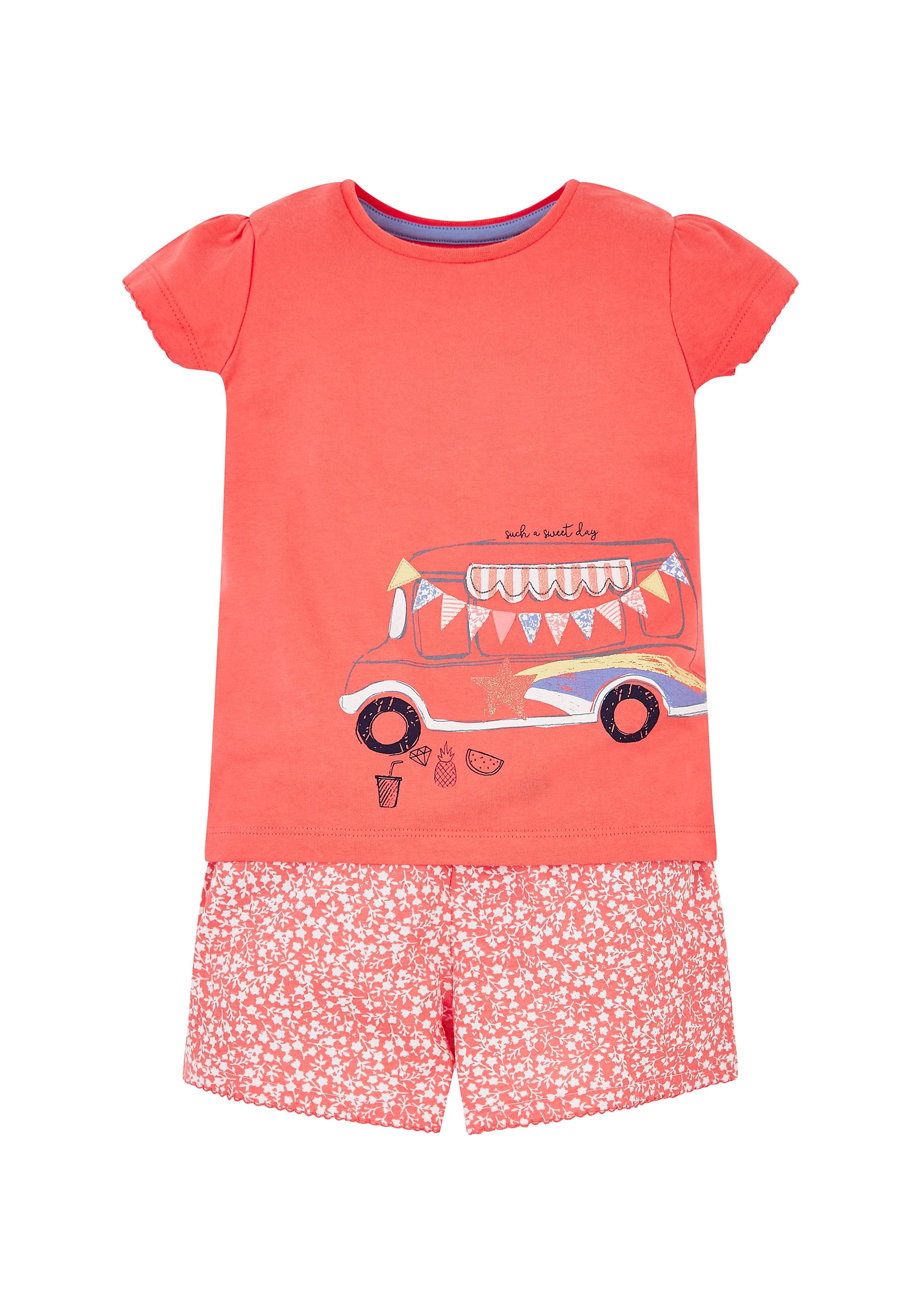 Mothercare | Girls Camper Van Shortie Pyjamas - Coral 0
