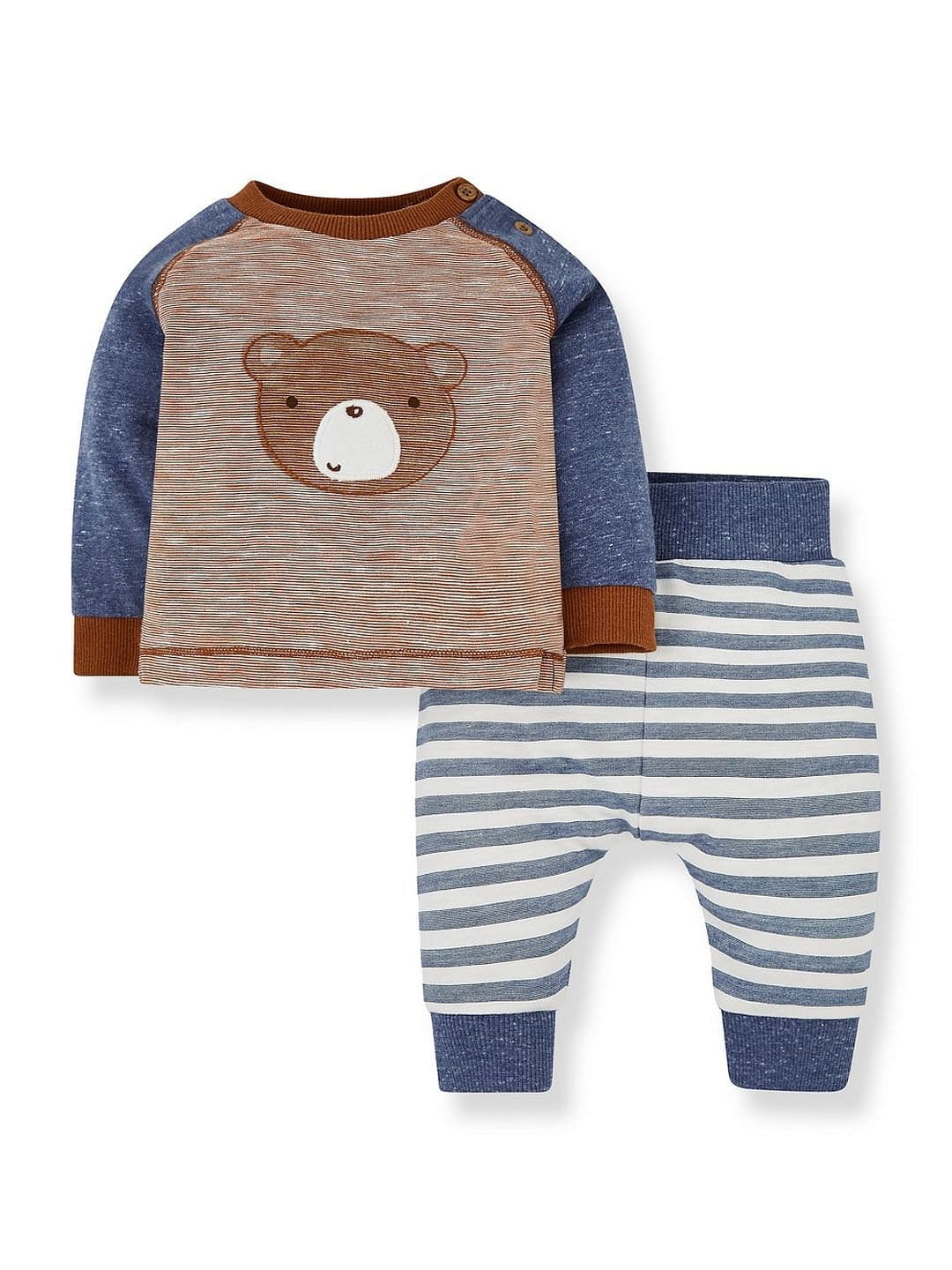 Mothercare | Brown Bear T-Shirt and Blue Stripe Joggers Set 0