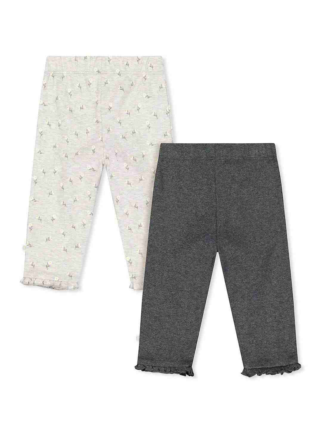 Grey Daisy and Rib Frill Leggings - Pack of 2