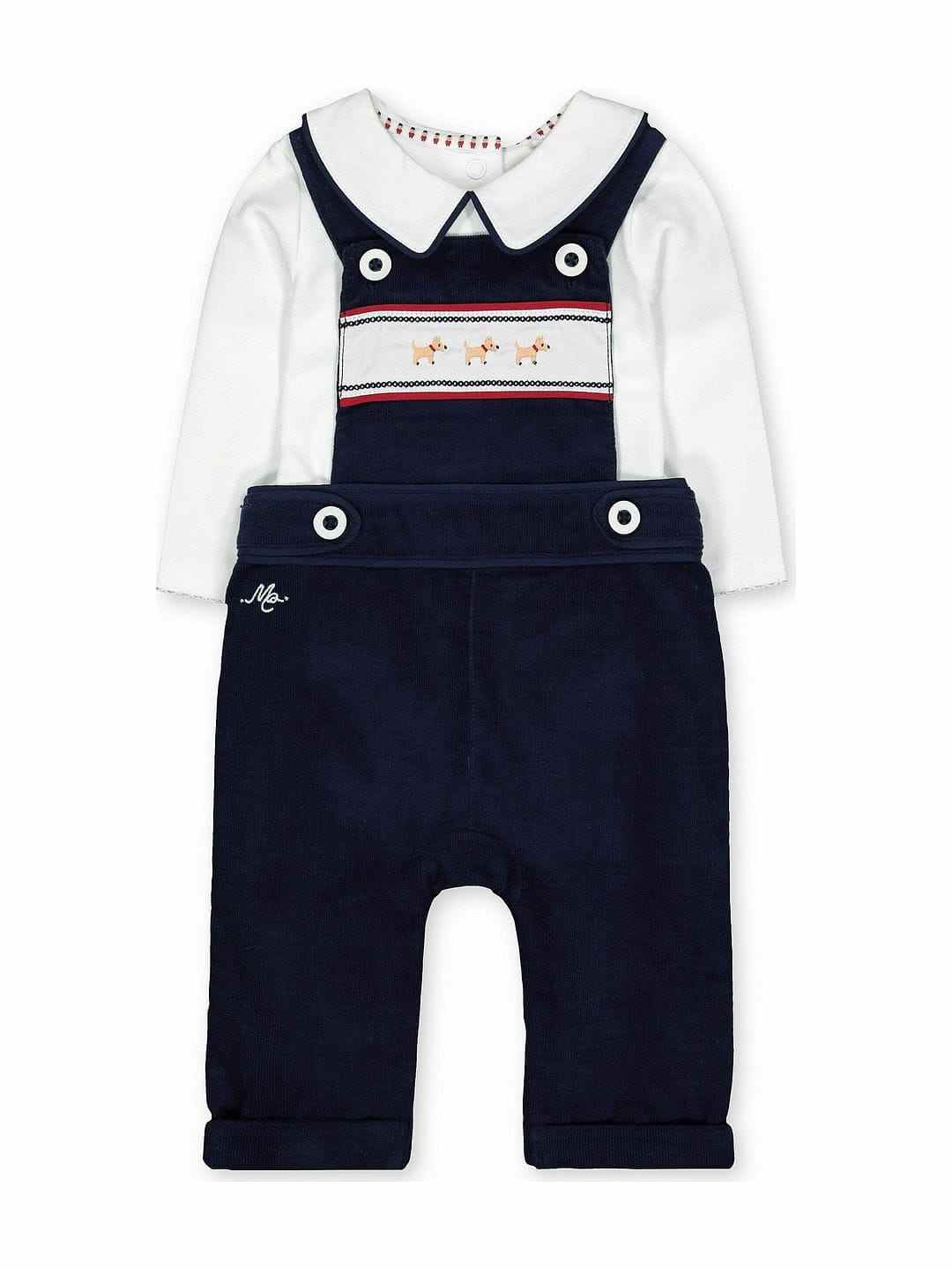 Navy Cord Dungarees And Bodysuit Set