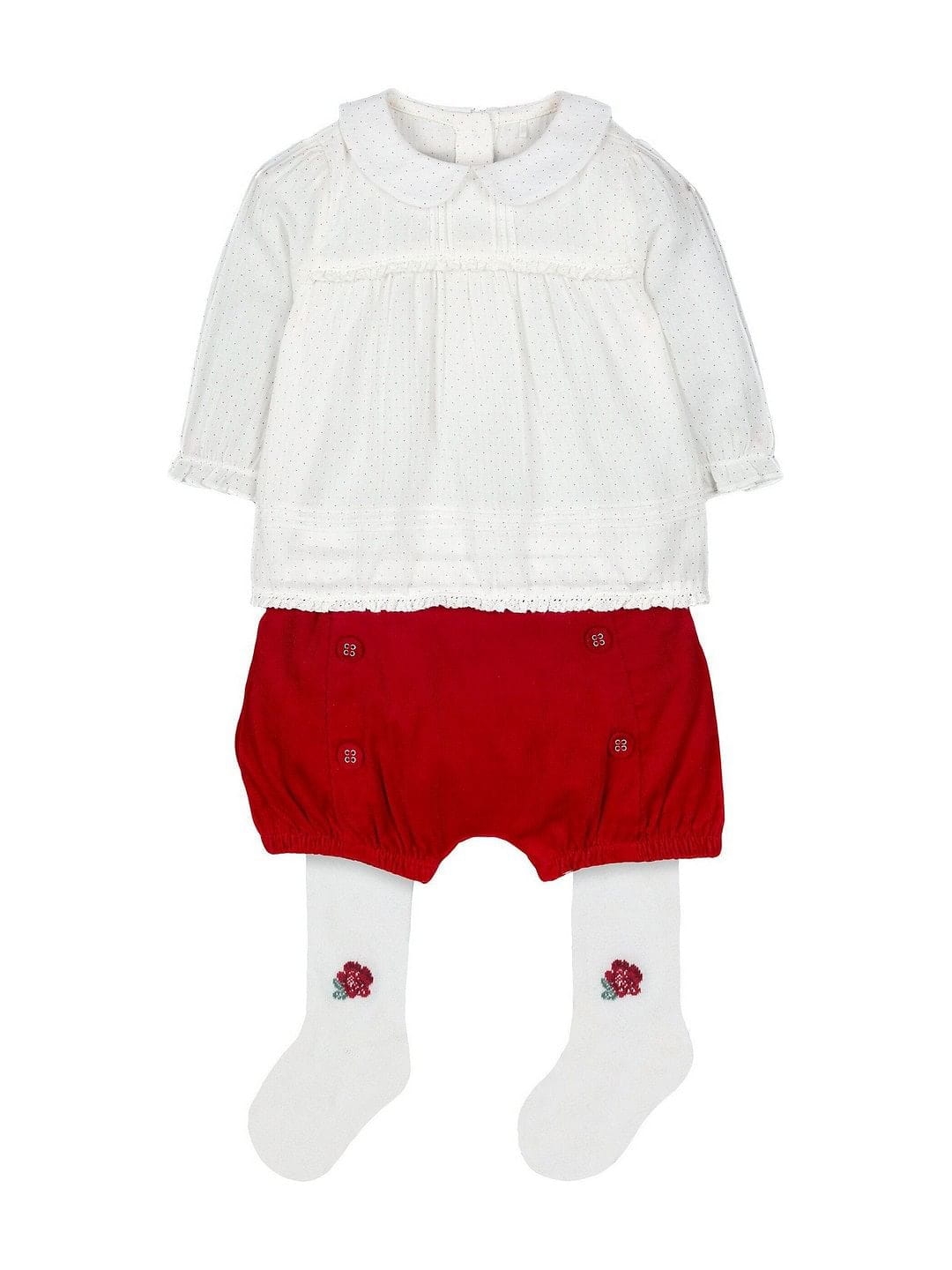 Mothercare | White Polka Dot Blouse, Red Shorts And Tights Set 0