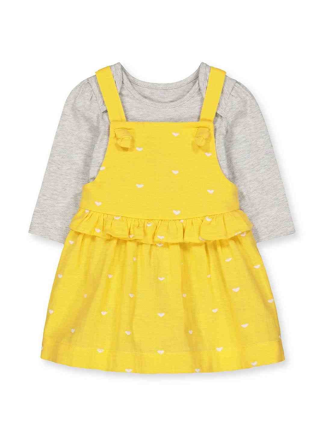 Yellow Heart Woven Dress and Grey Bodysuit Set