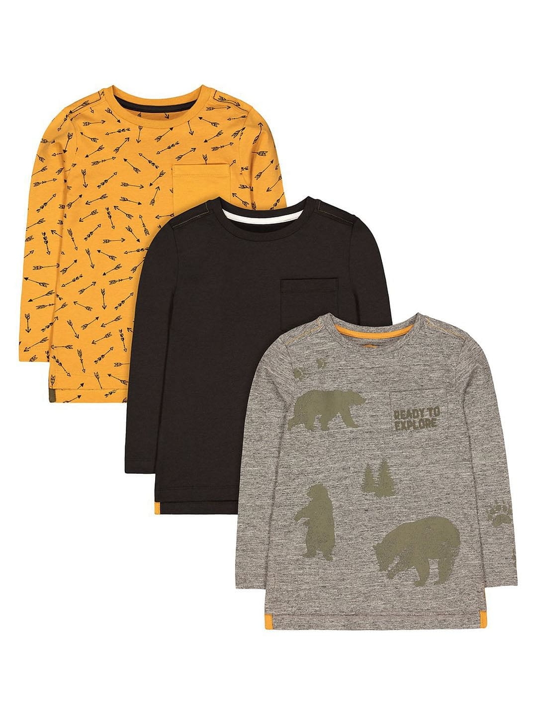 Mothercare | Grey Bear, Mustard Arrow and Charcoal T-Shirts - Pack of 3 0