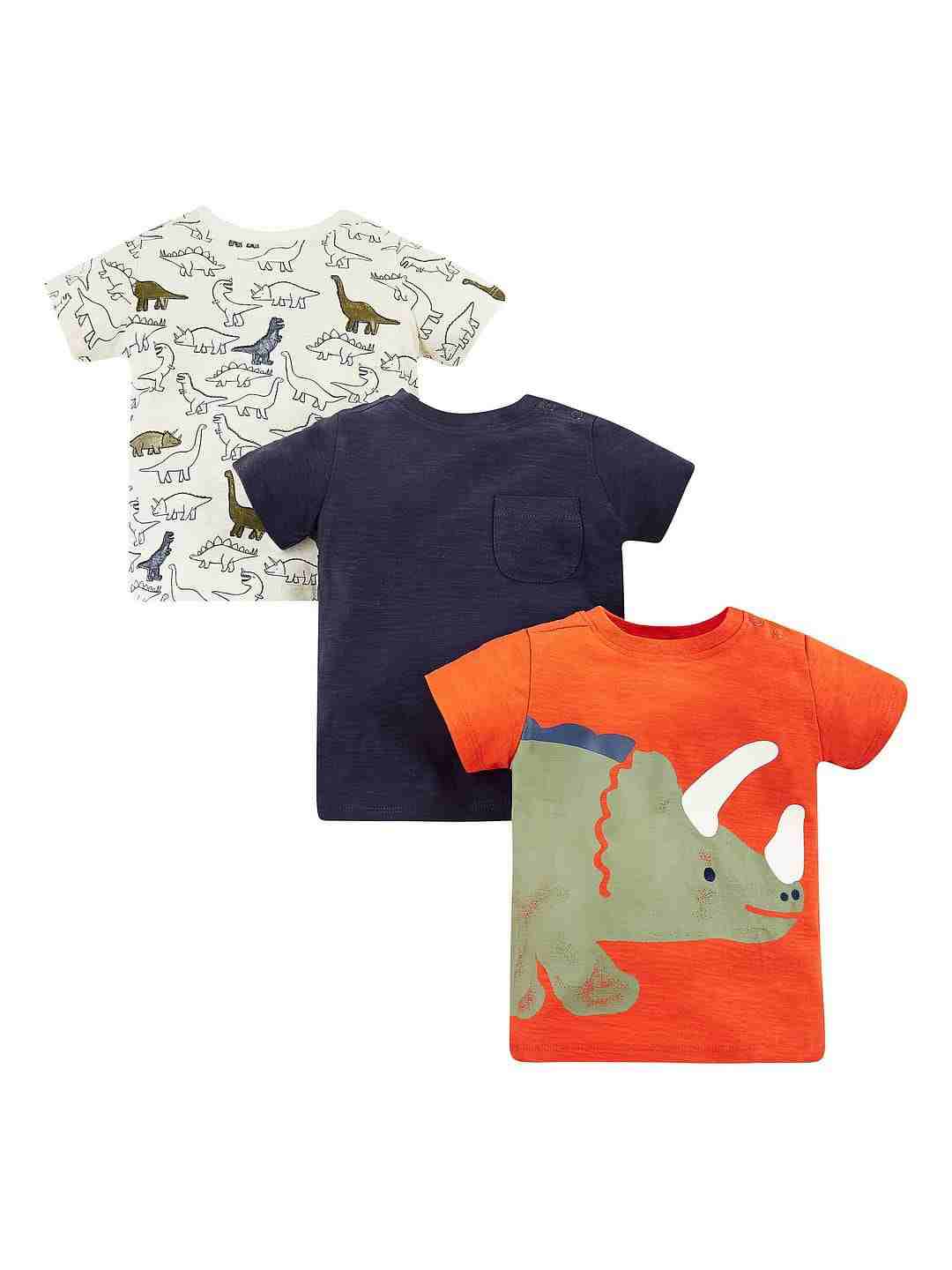 Orange, White And Blue Dinosaur T-Shirts - 3 Pack