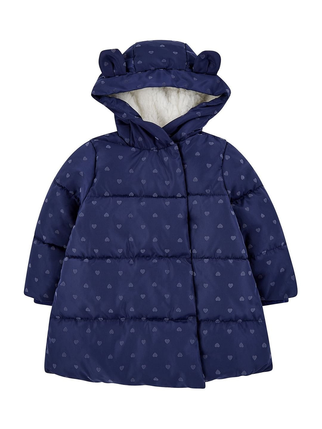 Mothercare | Navy Heart Padded Coat With Borg Lining 0
