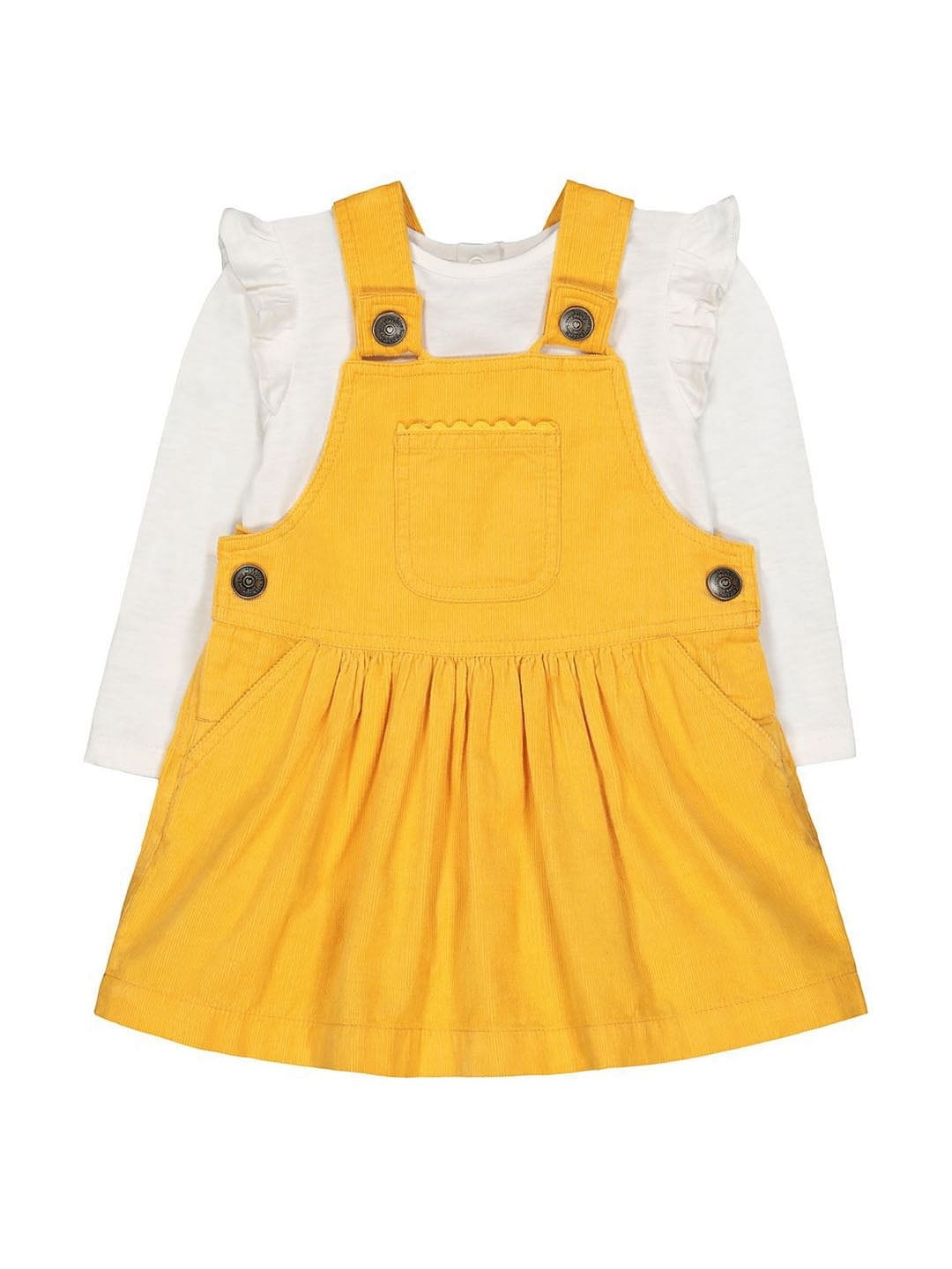 Mothercare | Yellow Cord Pinny Dress and T-Shirt Set 0