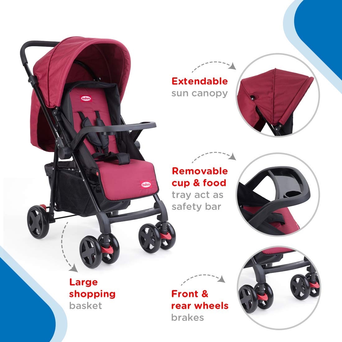 Mothercare | Nuluv Reversible Baby Stroller Red 0