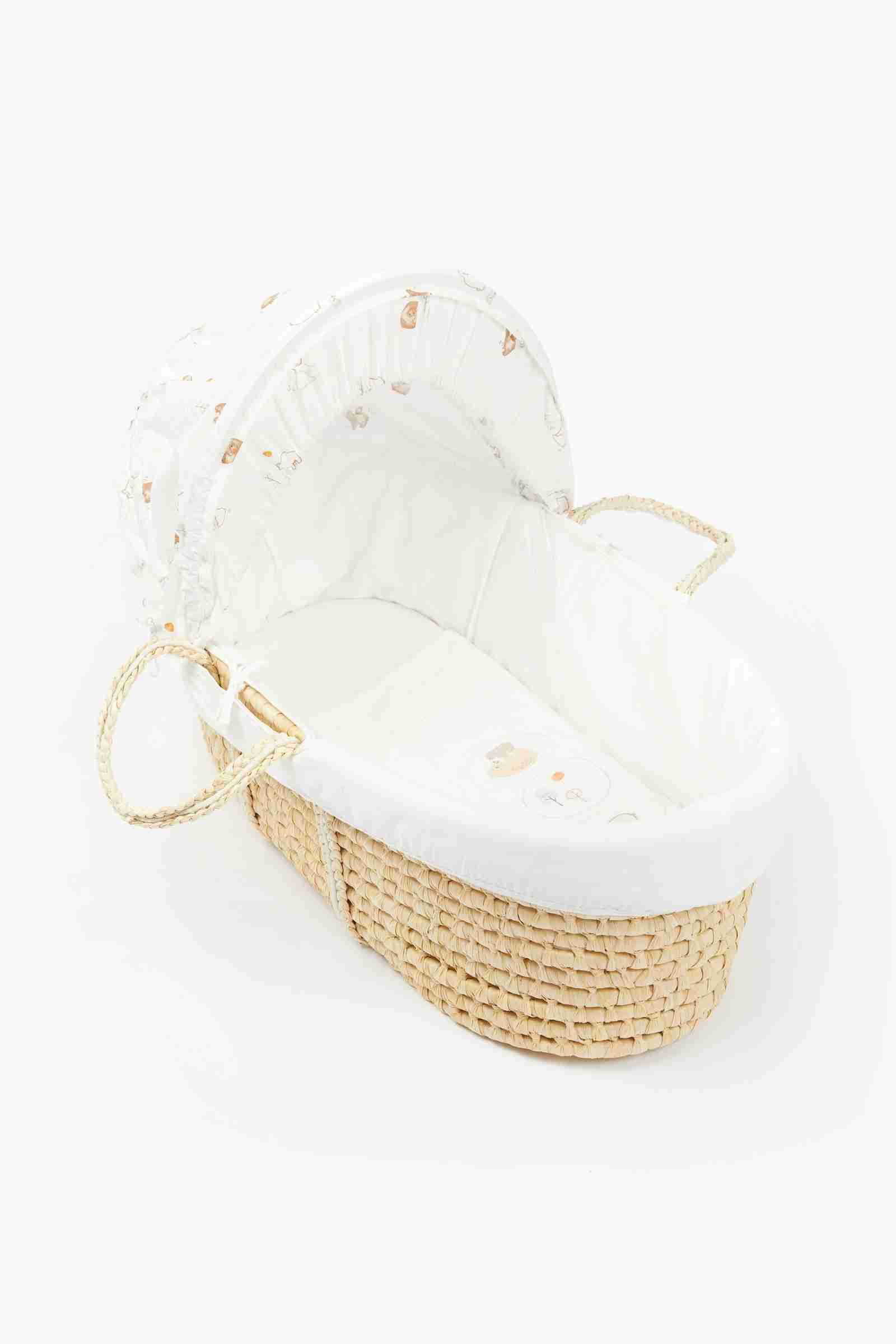 Mothercare Unisex Printed Moses Basket And Moses Basket Stand - Beige