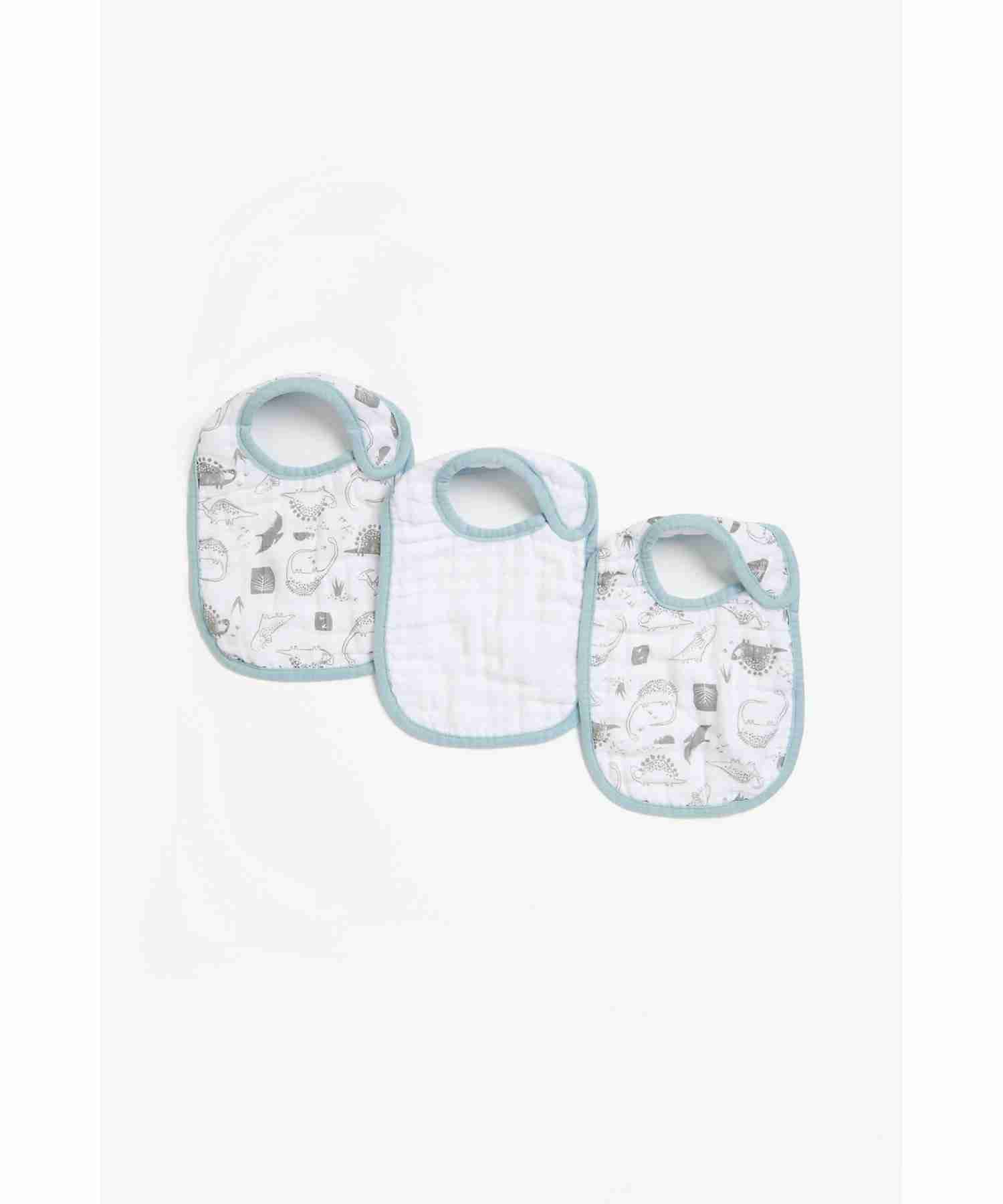 Mothercare Dino Muslin Bibs - Pack of 3 - Blue