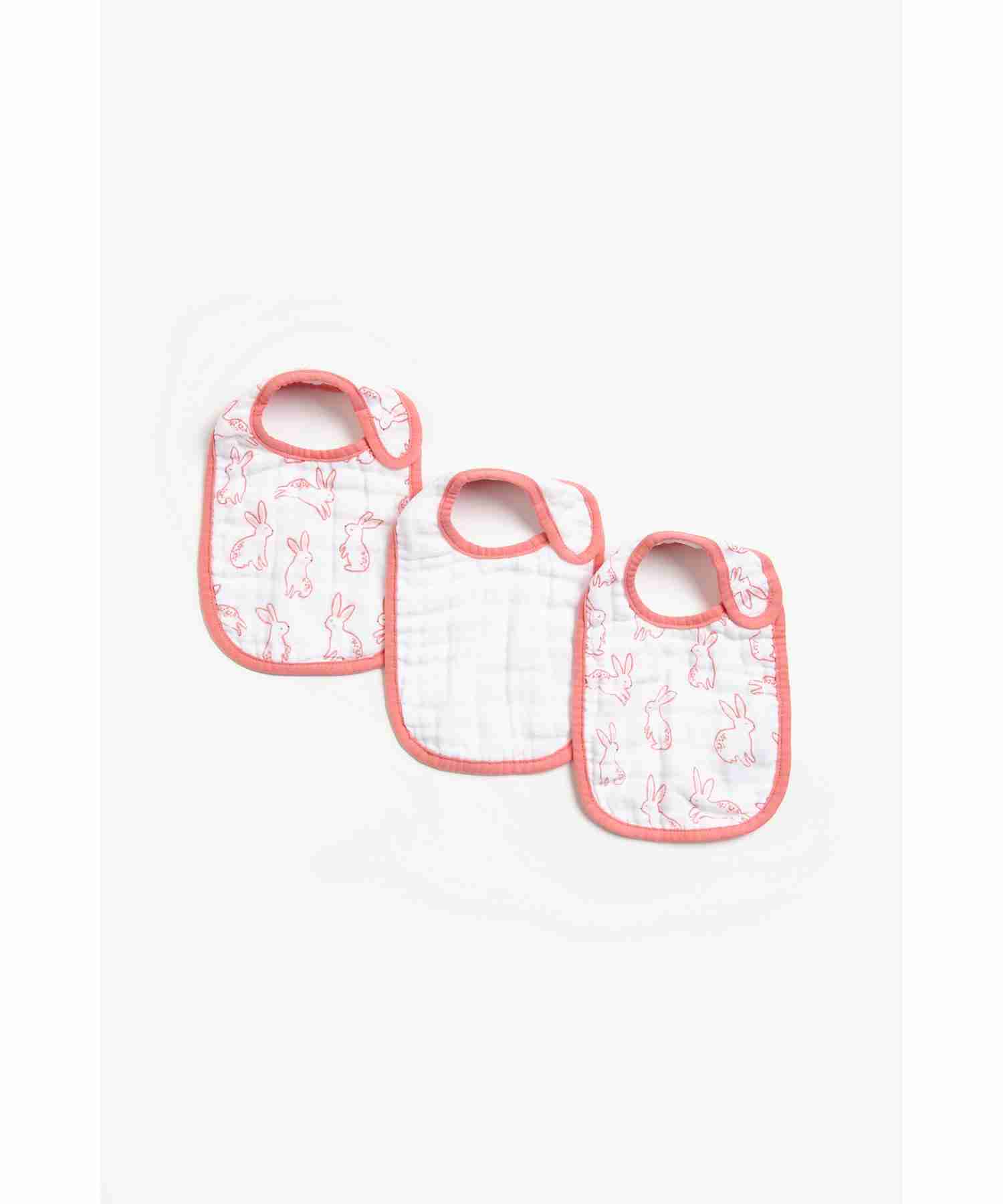 Mothercare Bunny Muslin Bibs - Pack of 3 - Pink