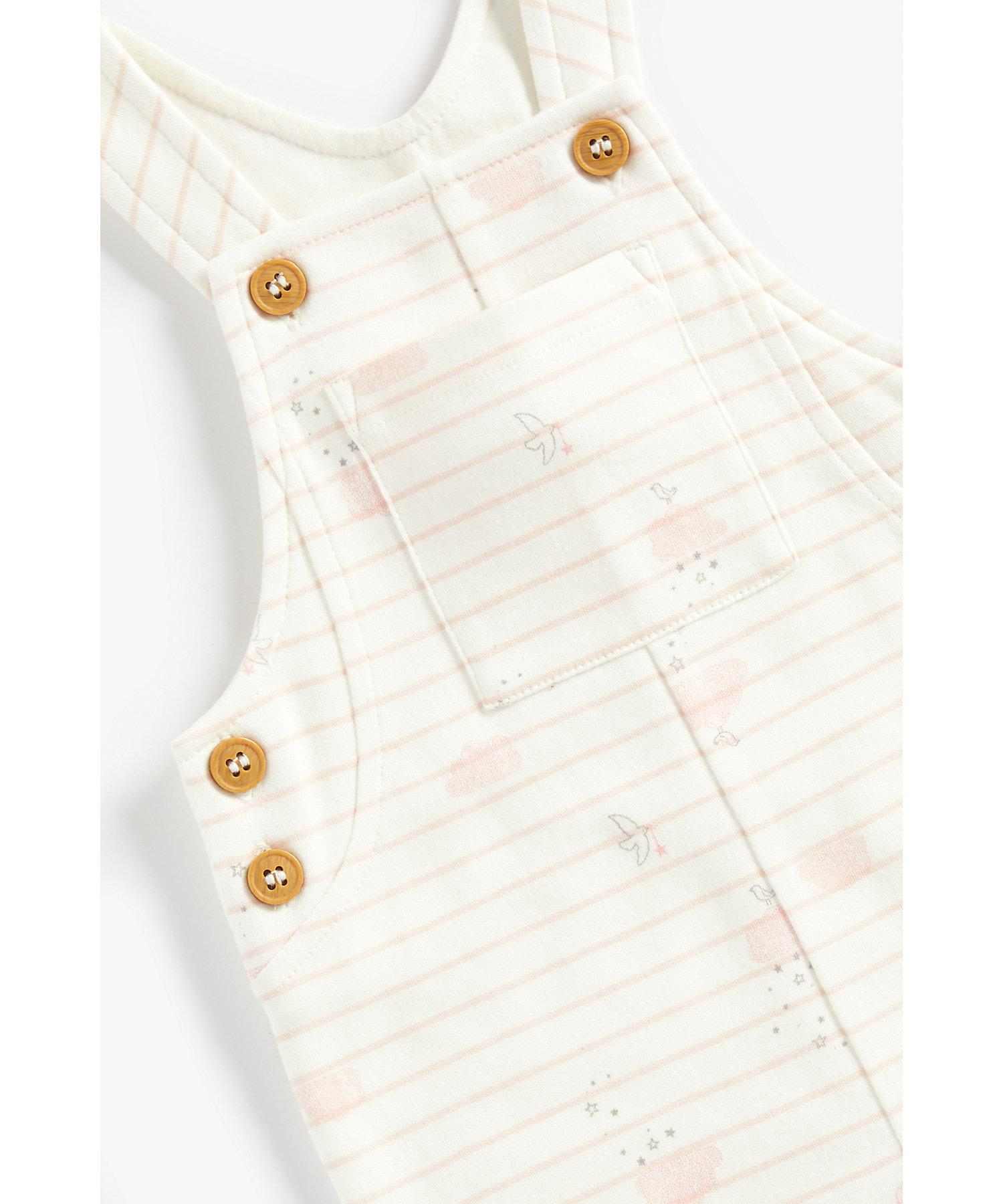 Mothercare Girls 100% Cotton Full Sleeves Bodysuit and Dungaree Set - Pink