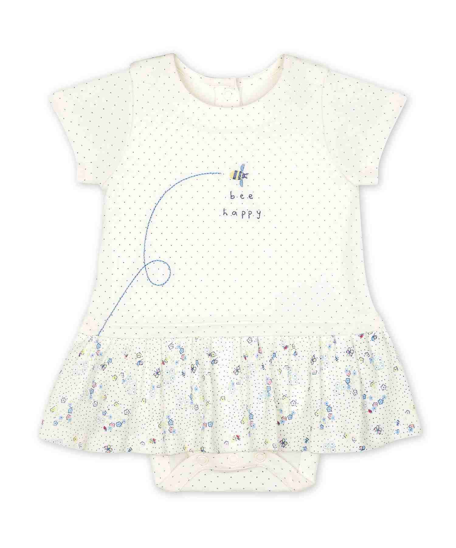 Girls Half Sleeves Bodysuit Frock Style - White