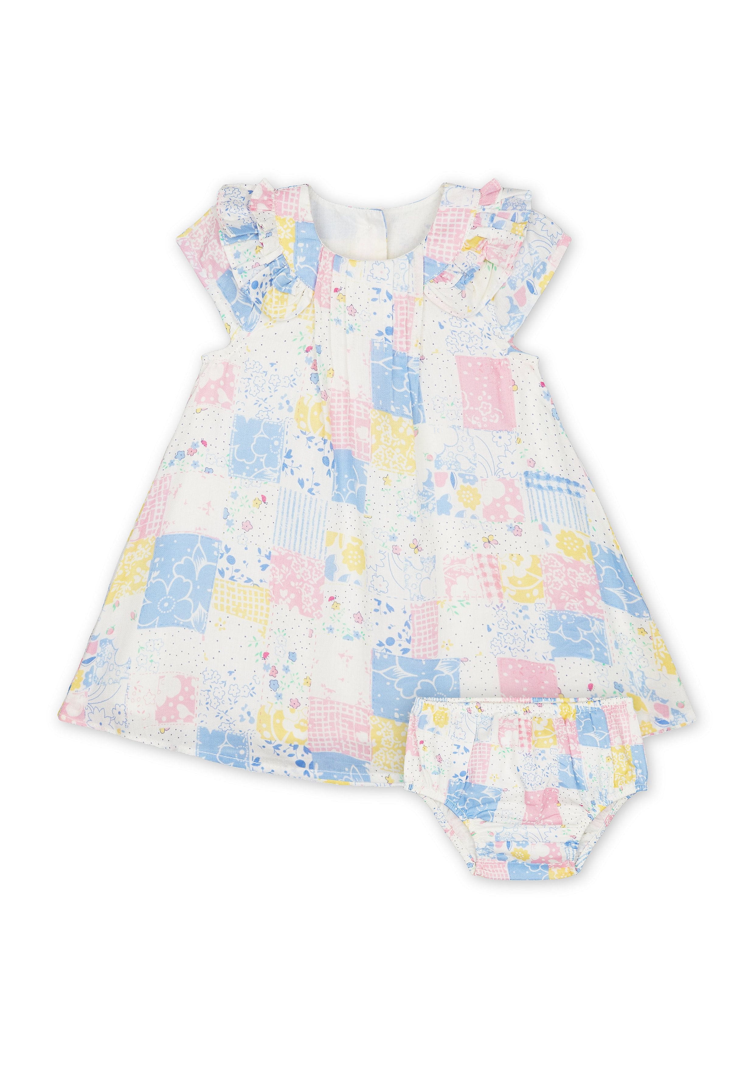 Mothercare | Girls Half Sleeves Dress With Knickers Printed With Frill Details - Multicolor 0