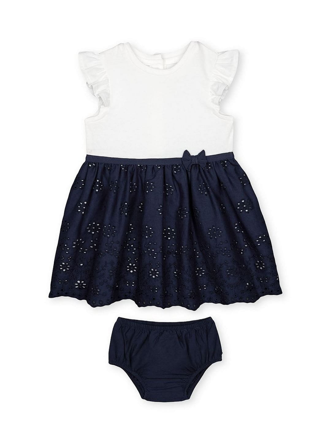 Mothercare | Heritage Navy Broderie Skirt Dress and Knickers Set 0