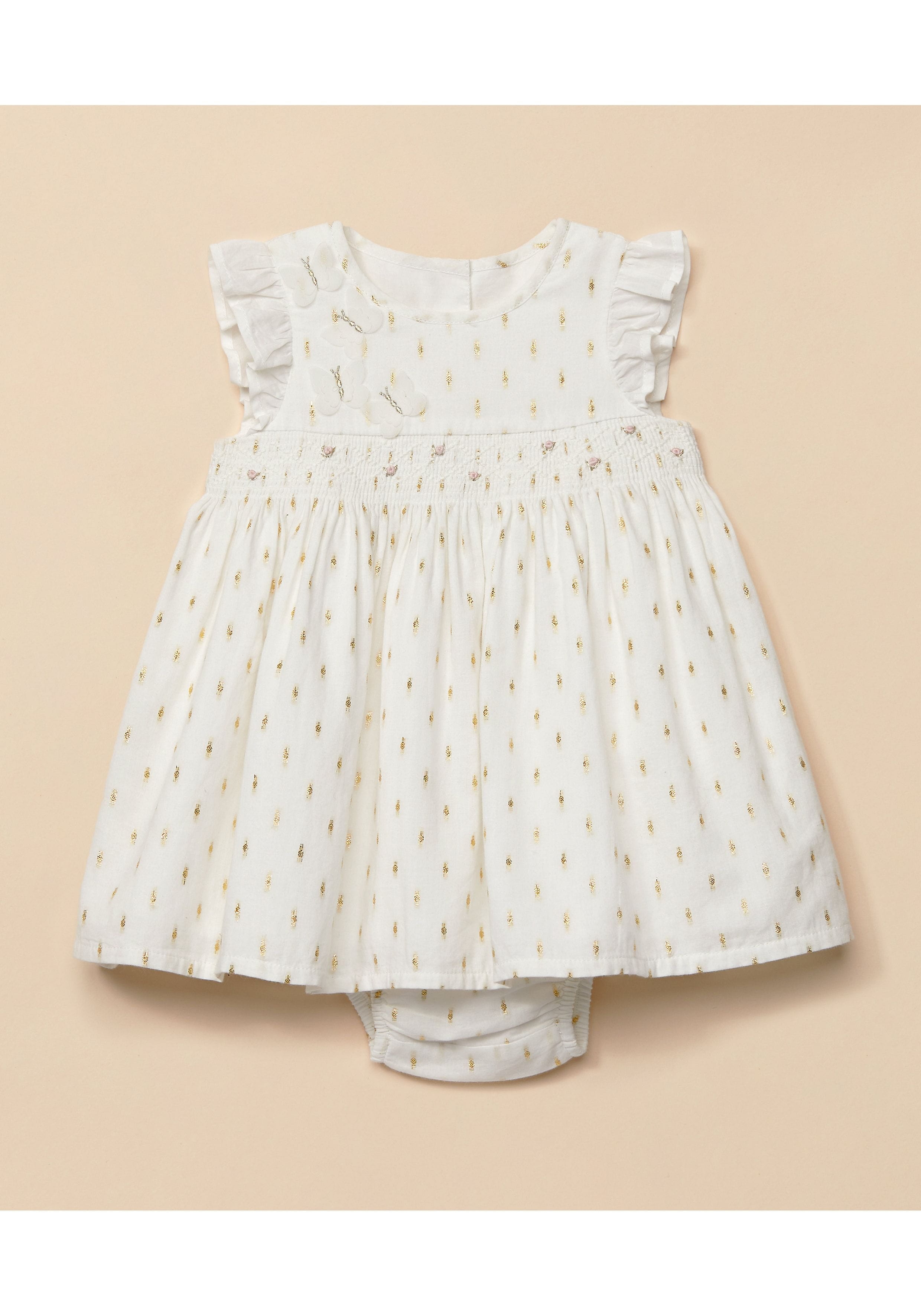 Mothercare | Girls Half Sleeves Sparkle Embroidery Dress - White 0