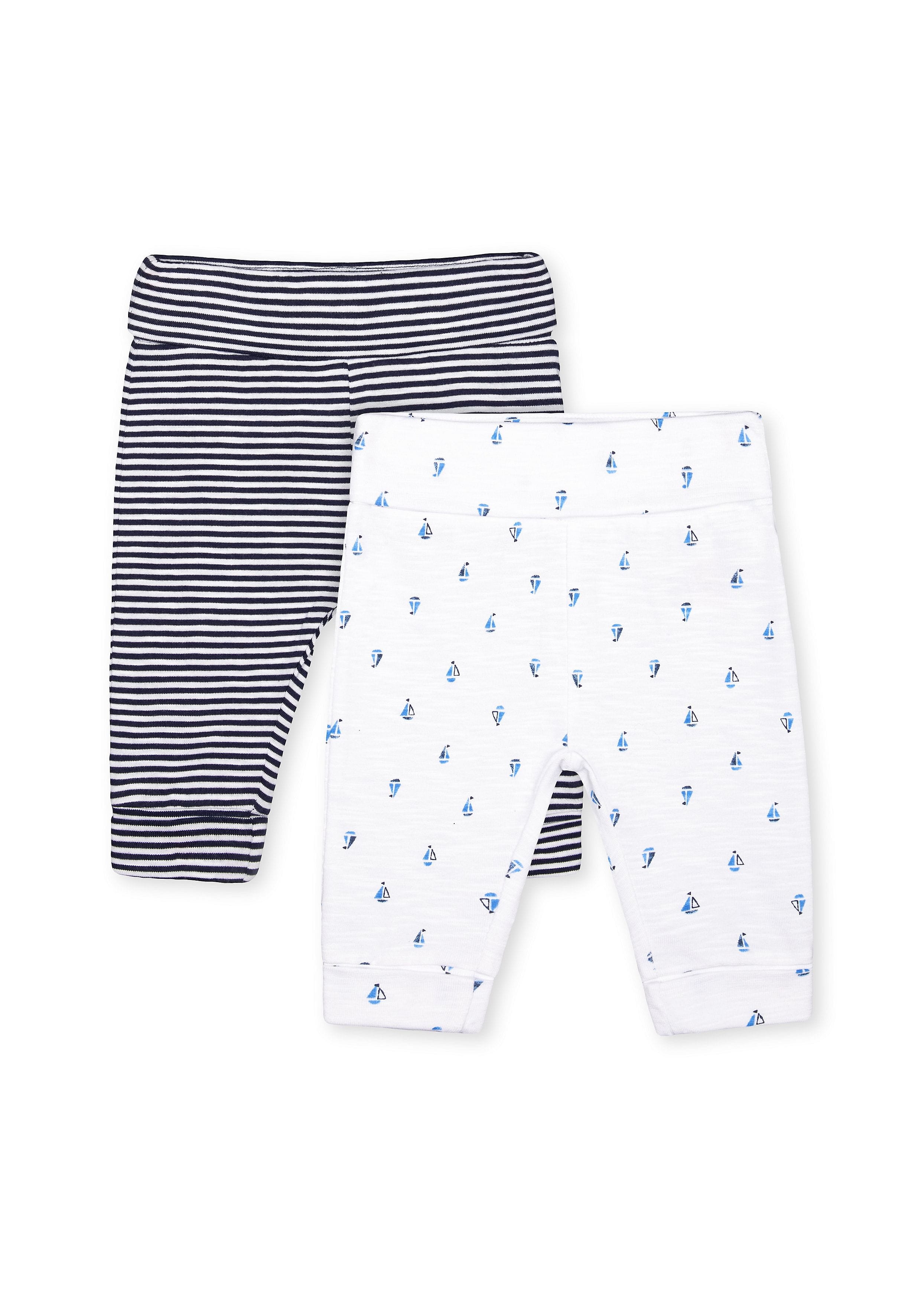Mothercare | Boys Joggers Striped And Boat Print - Pack Of 2 - Navy 0