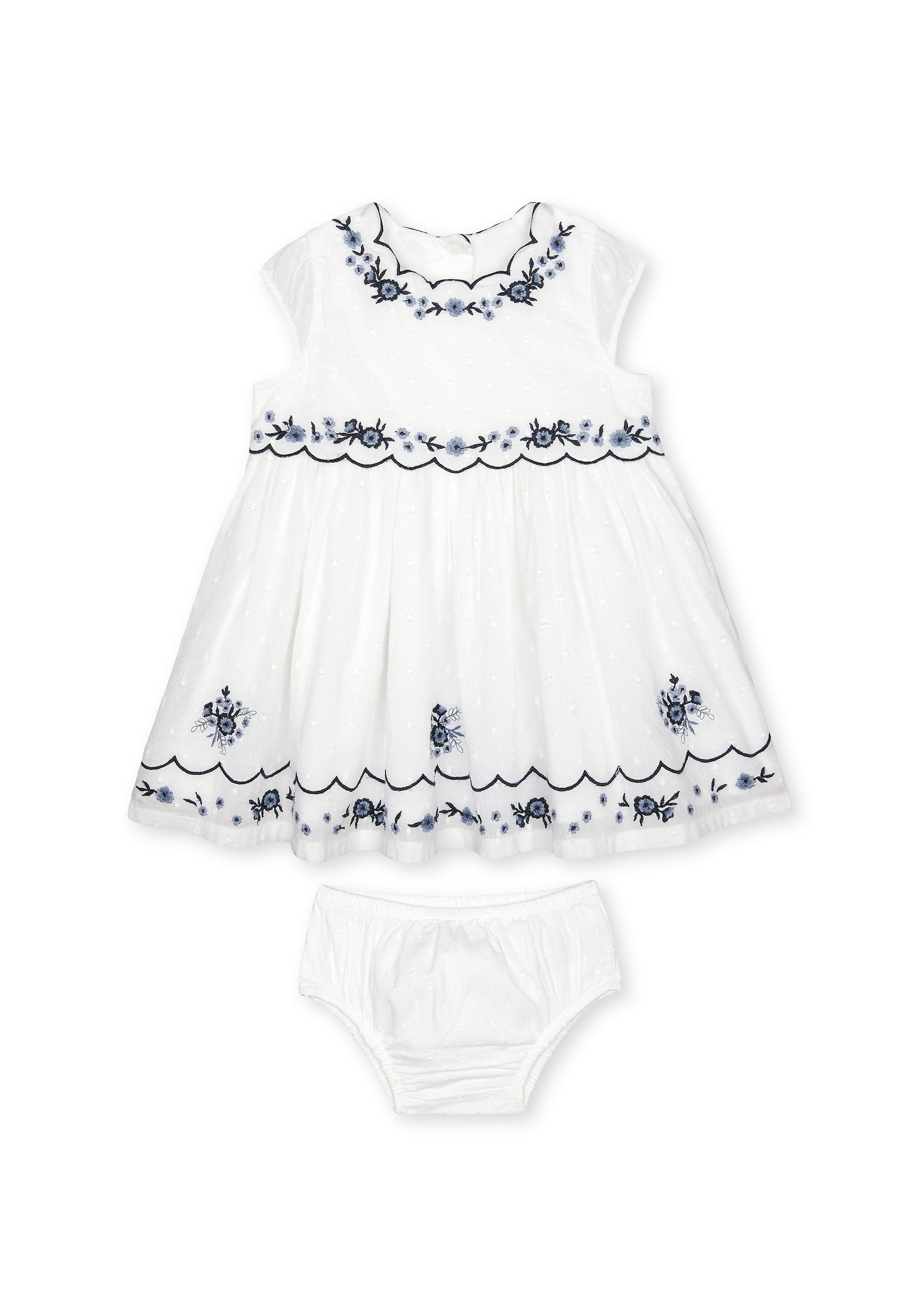 Mothercare | Girls Half Sleeves Dress And Knickers Set Floral Embroidery - White 0
