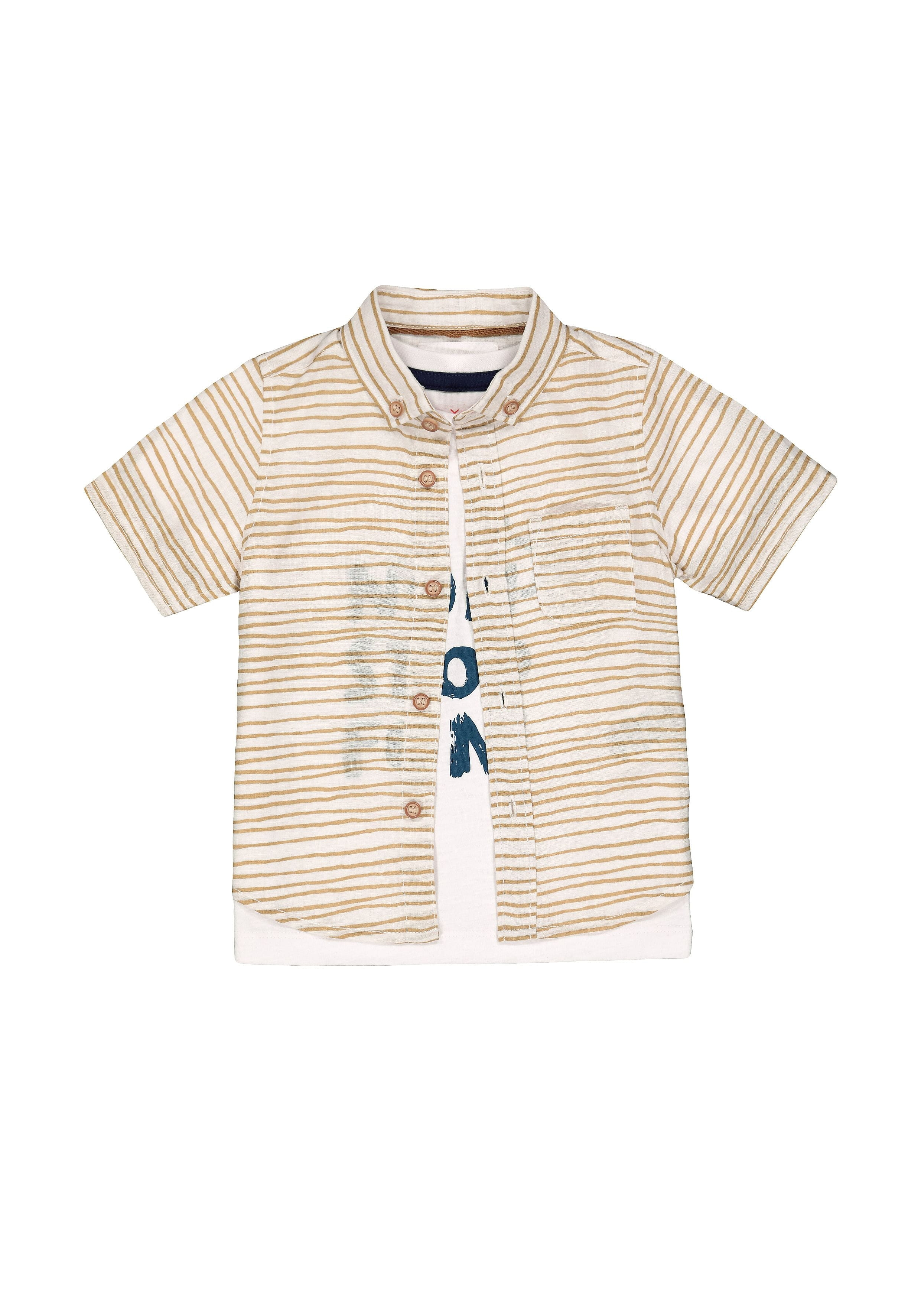 Mothercare | Boys Half Sleeves Shirt And T-Shirt Set Stripe Text Print - White Beige 0