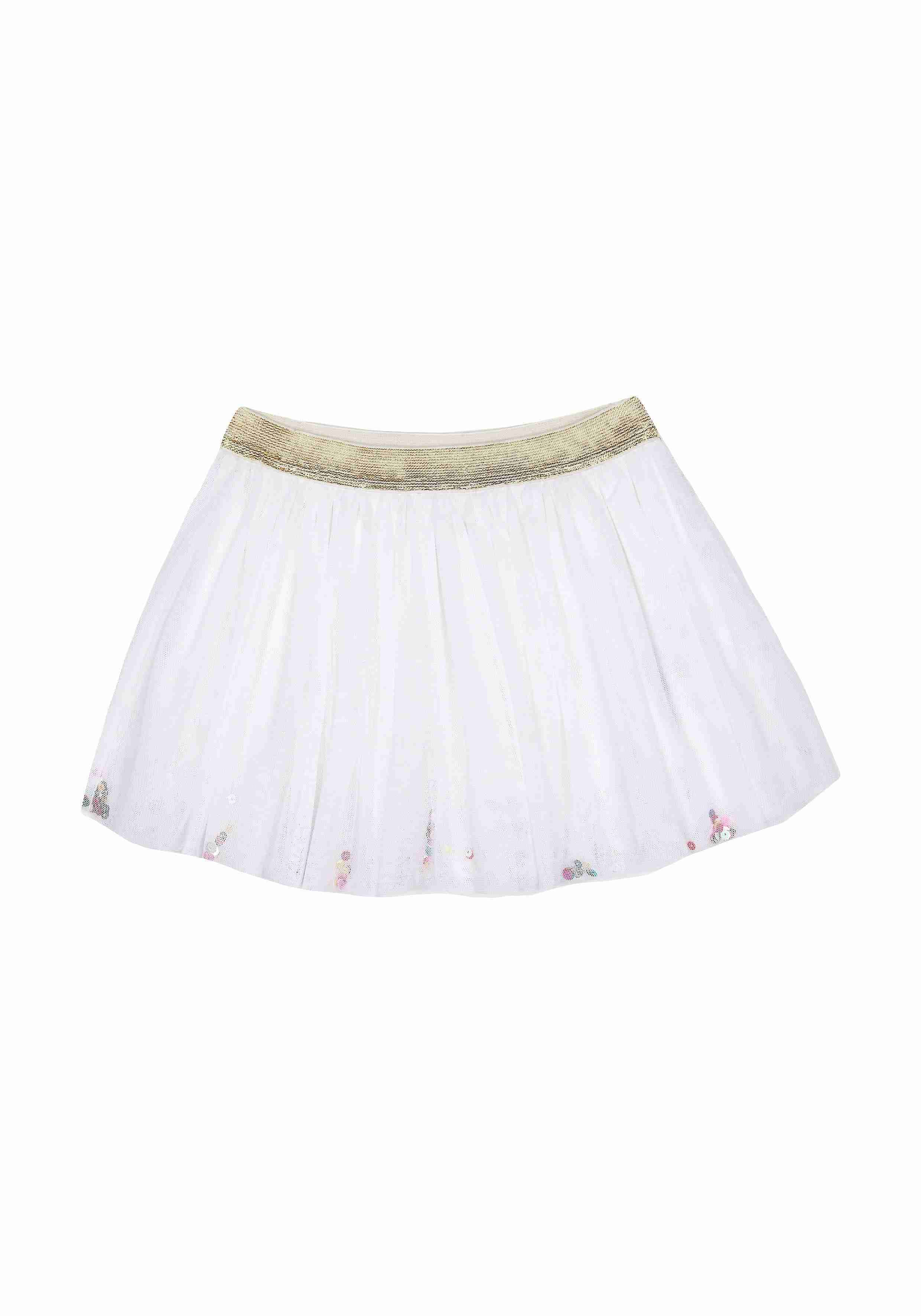 Girls Sequin Mesh Skirt - White