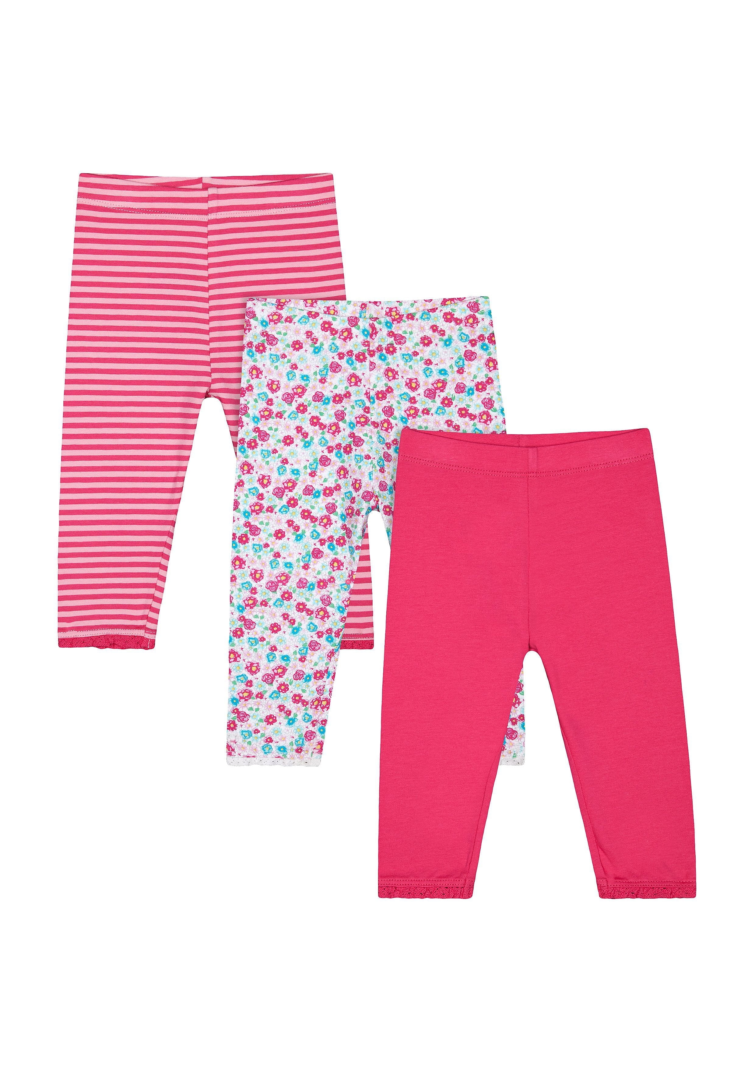 Mothercare | Pink, Striped and Floral Print Leggings - 3 Pack 0