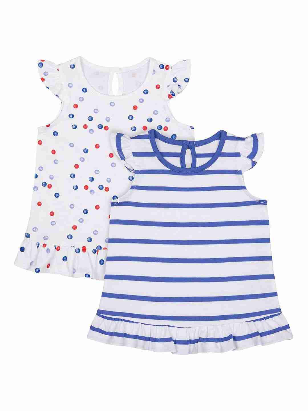 Girls Half Sleeves T-shirt Striped And Printed - Pack of 2 - Multicolor