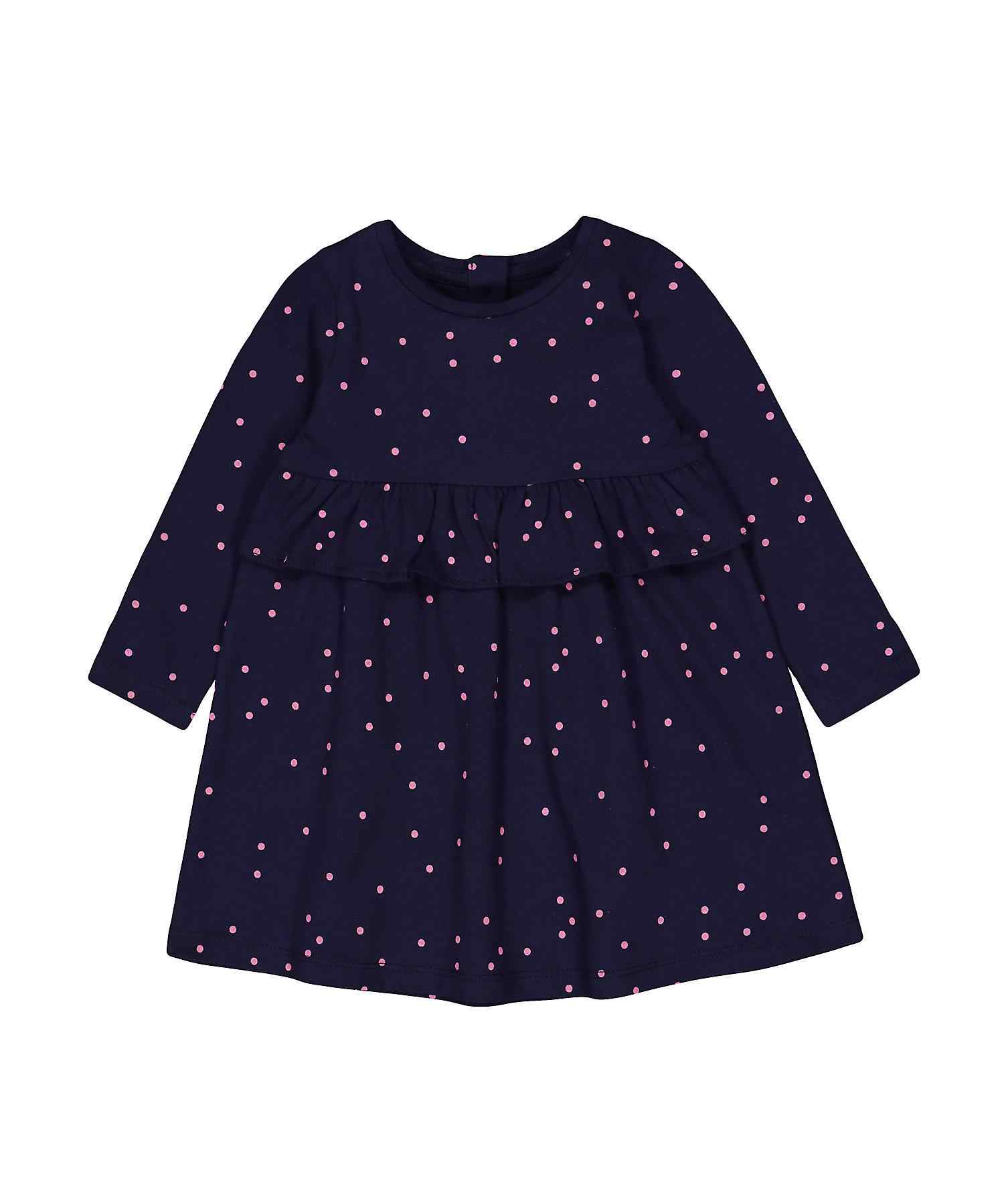 Mothercare Girls 100% Cotton Full Sleeves Dress - Navy