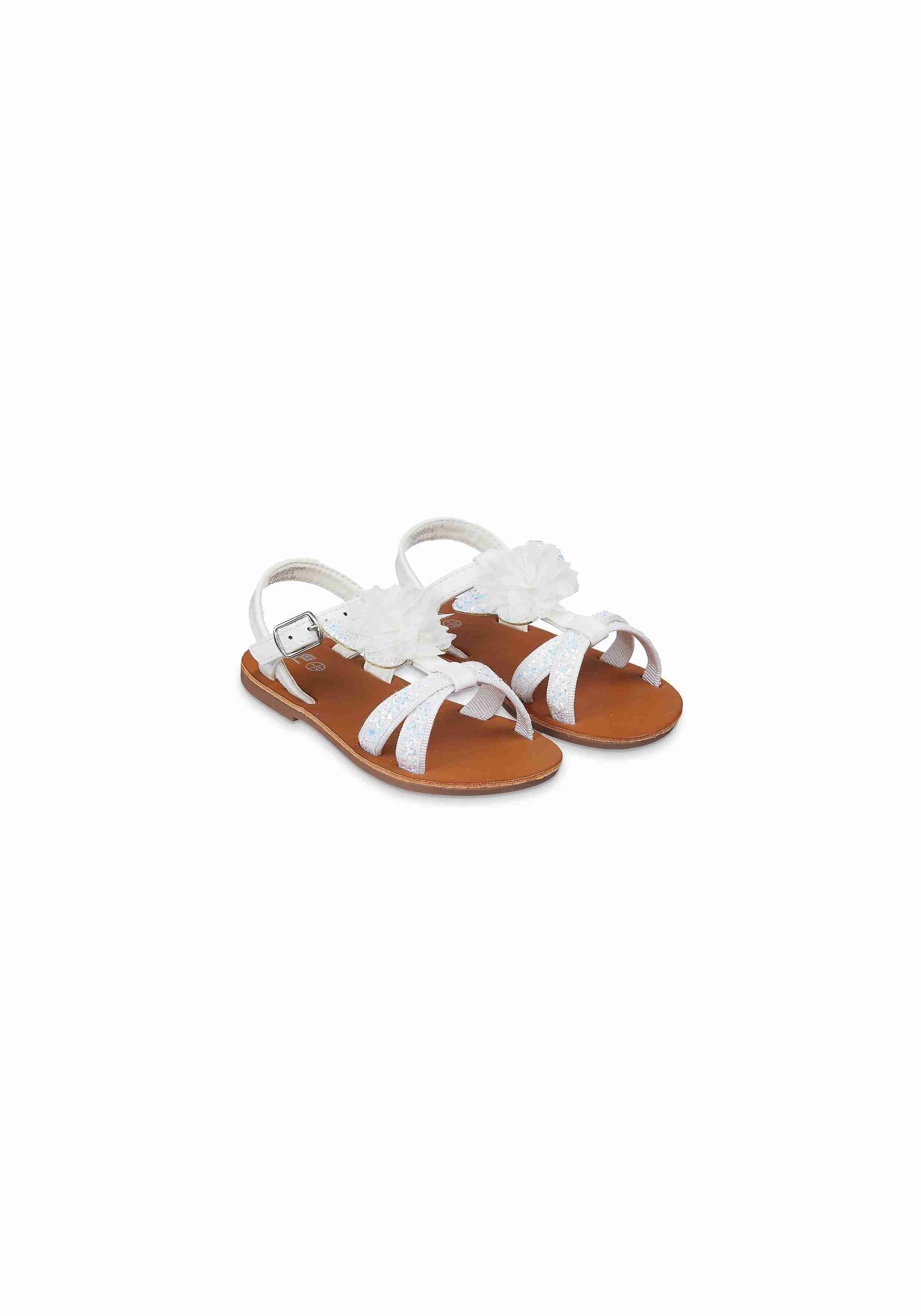 White Glitter Flower Corsage Butterfly Sandals