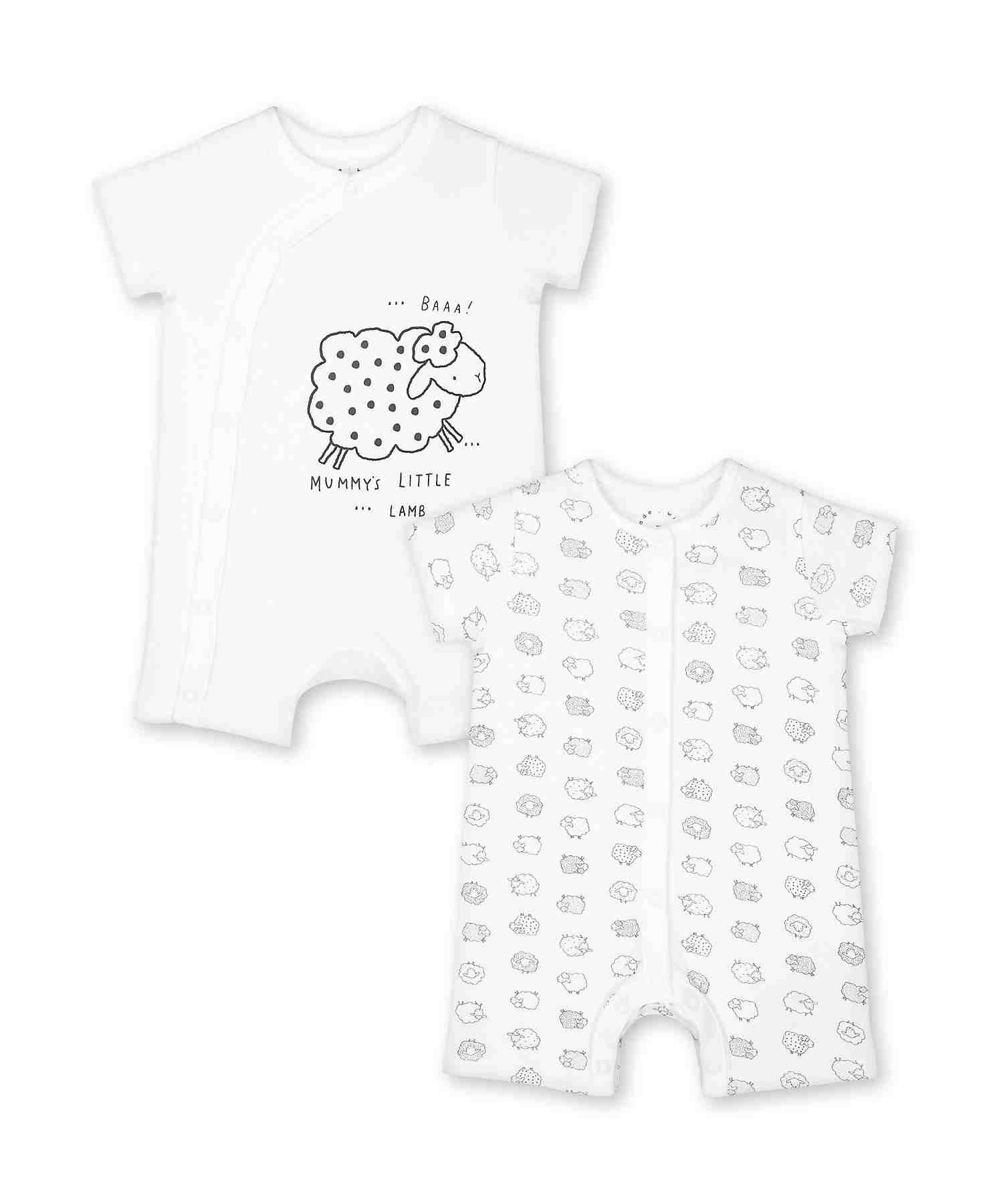 Mothercare Unisex Half Sleeves Romper - Pack of 2 - White