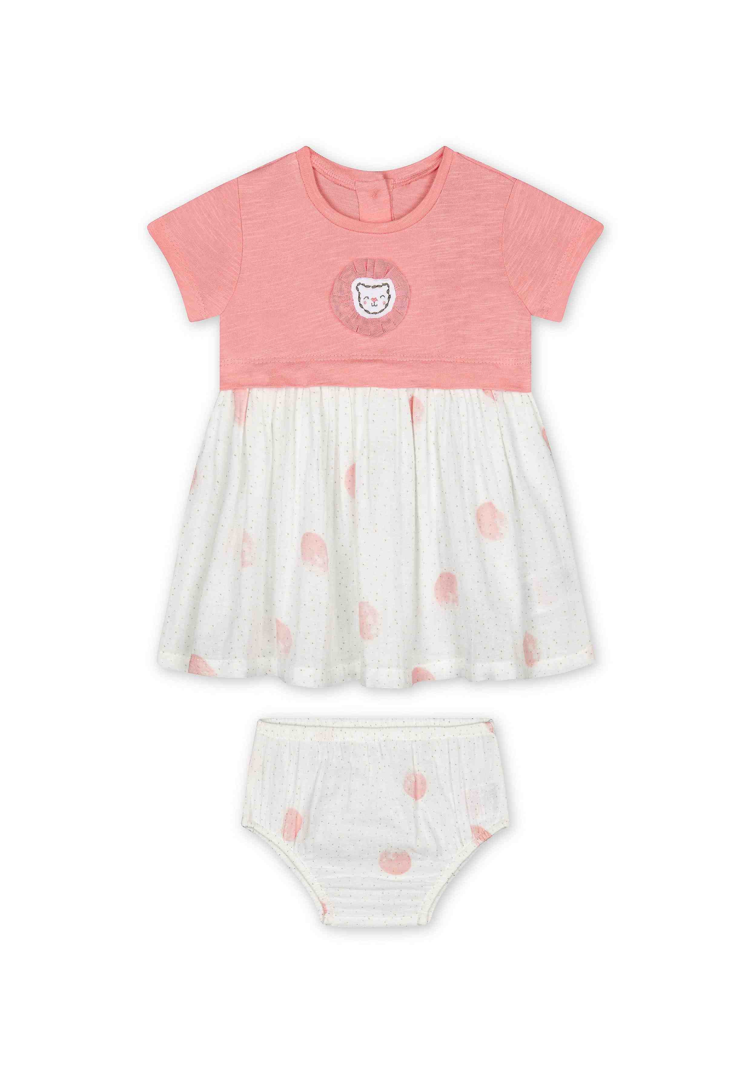 Girls Half Sleeves Printed Dress - Pink White