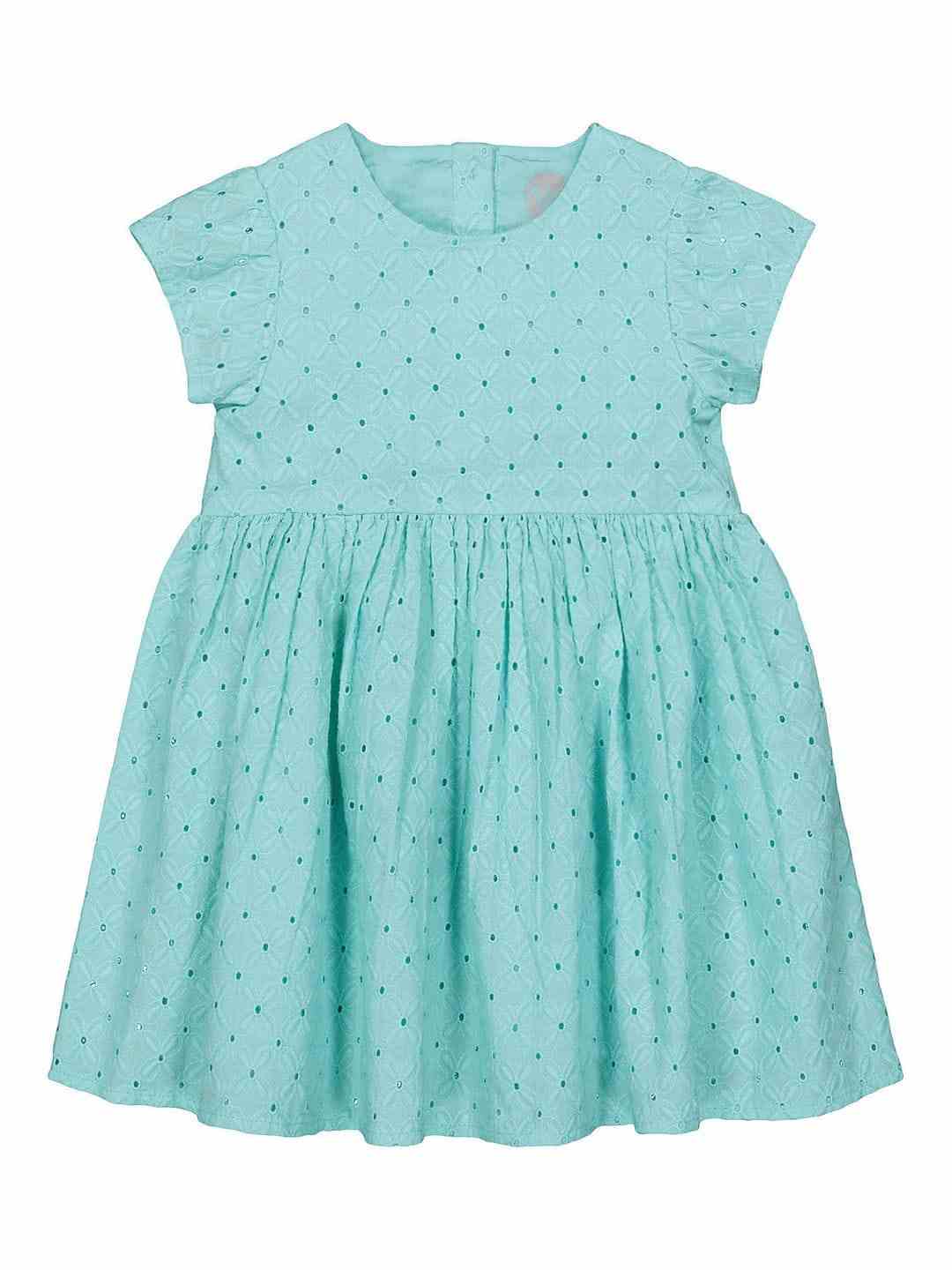 Girls Half Sleeve Casual Dress - Embroidered Aqua