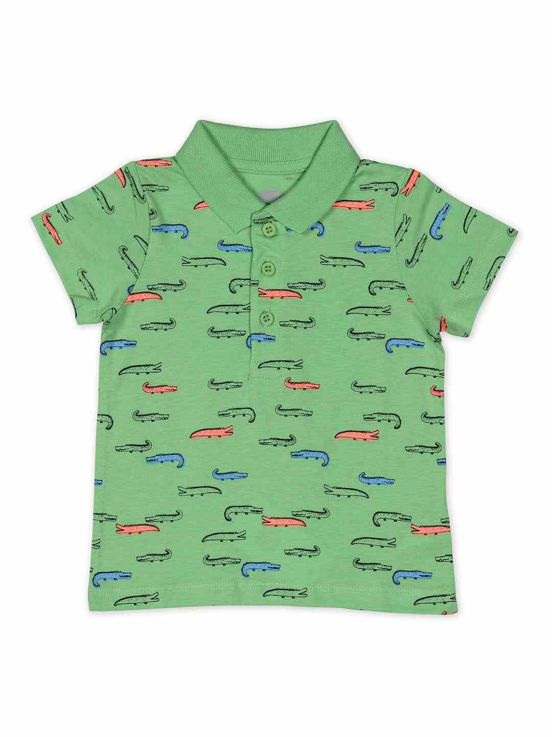 Boys Half Sleeve Polo - Printed Green
