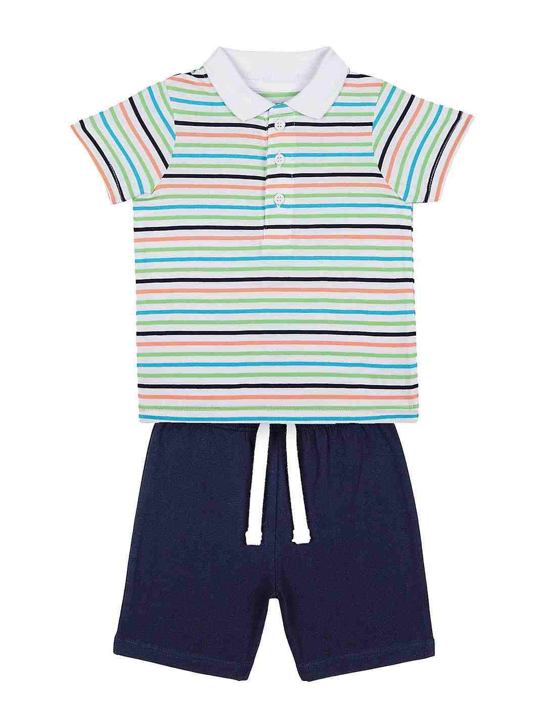 Boys Stripe Polo and Navy Shorts