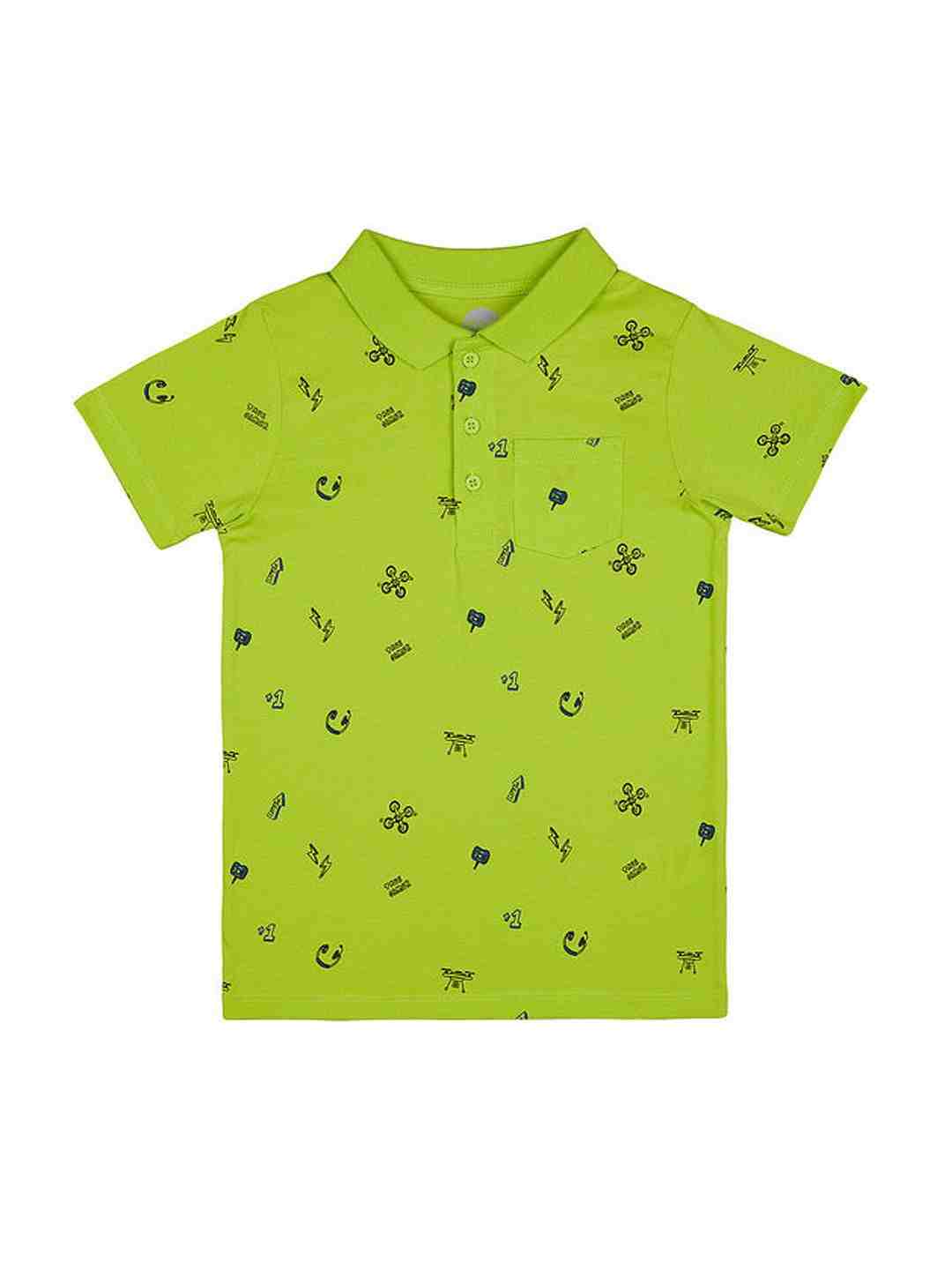 Boys Half Sleeve Polo - Printed Green