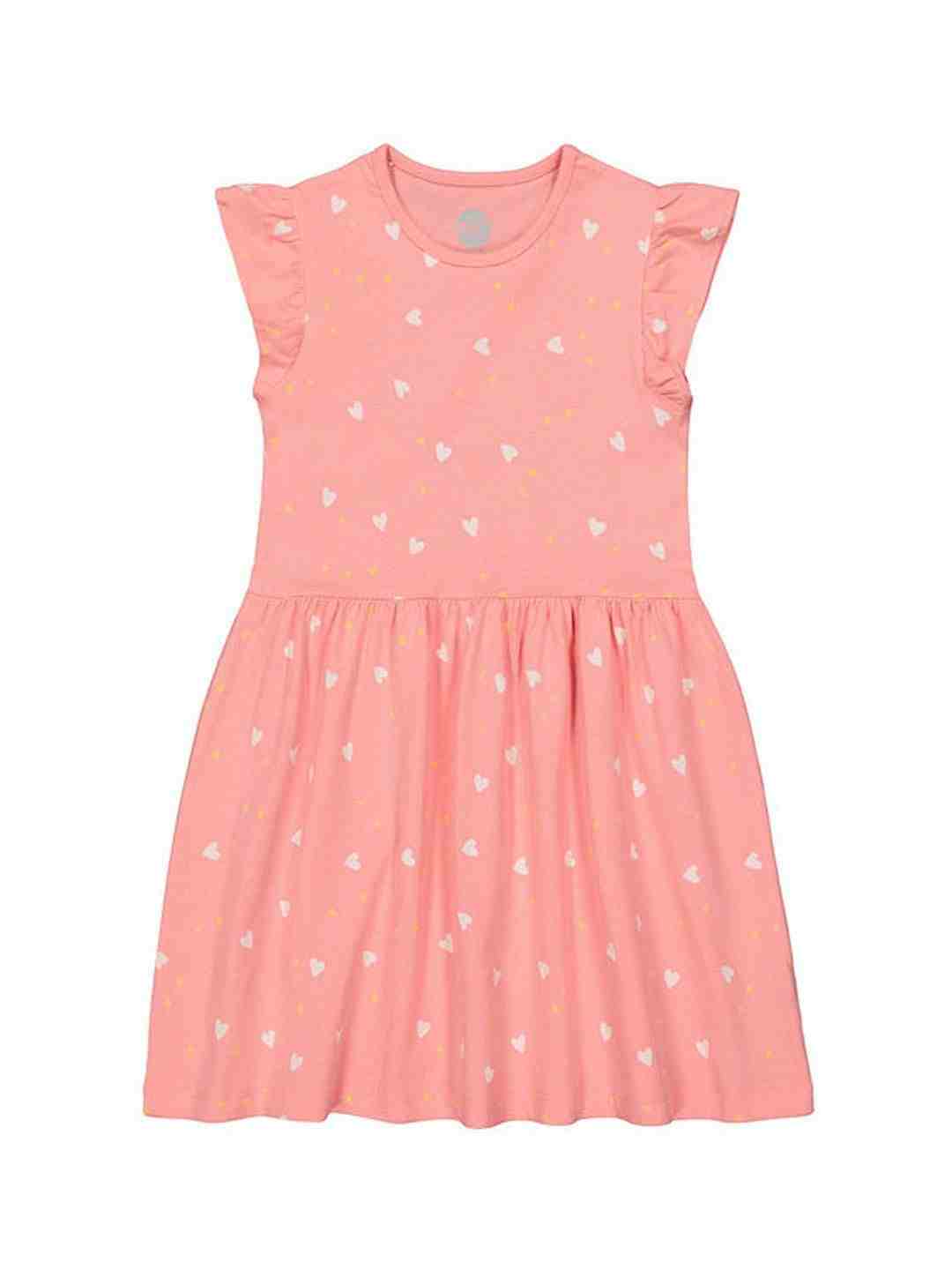 Girls Half Sleeve Casual Dress - Printed Pink